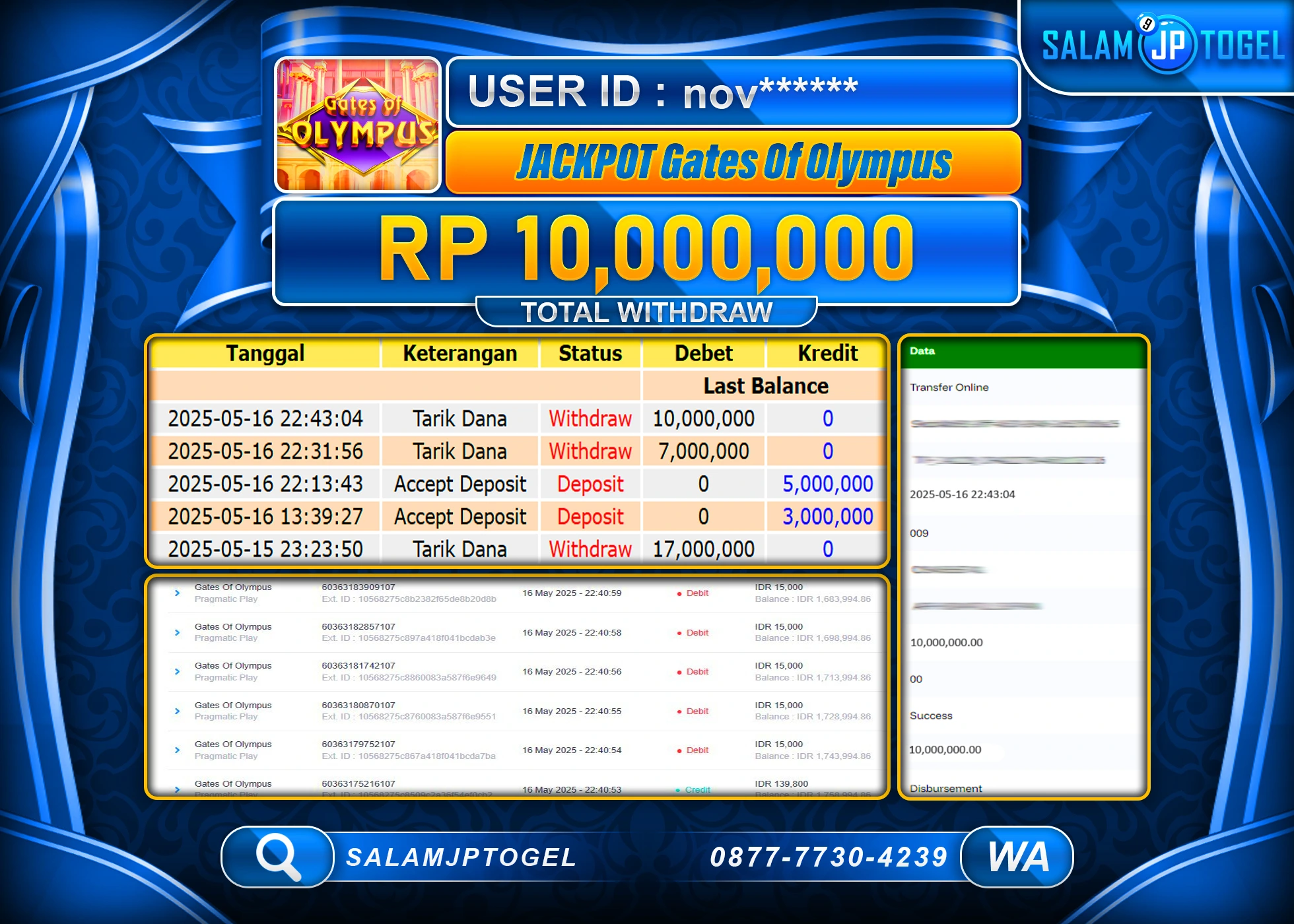 SALAMJPTOGEL MENANG GATES OF OLYMPUS Rp.10,000,000 LUNAS