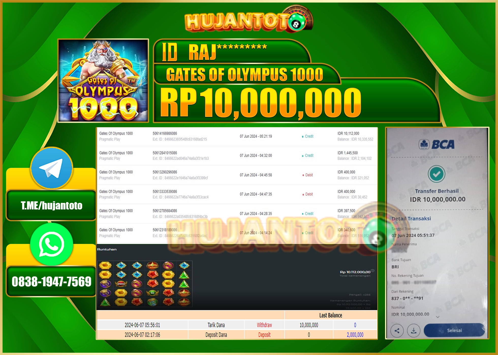 HUJANTOTO MENANG SLOT GATES OF OLYMPUS(1000) 10.000.000 - LUNAS 