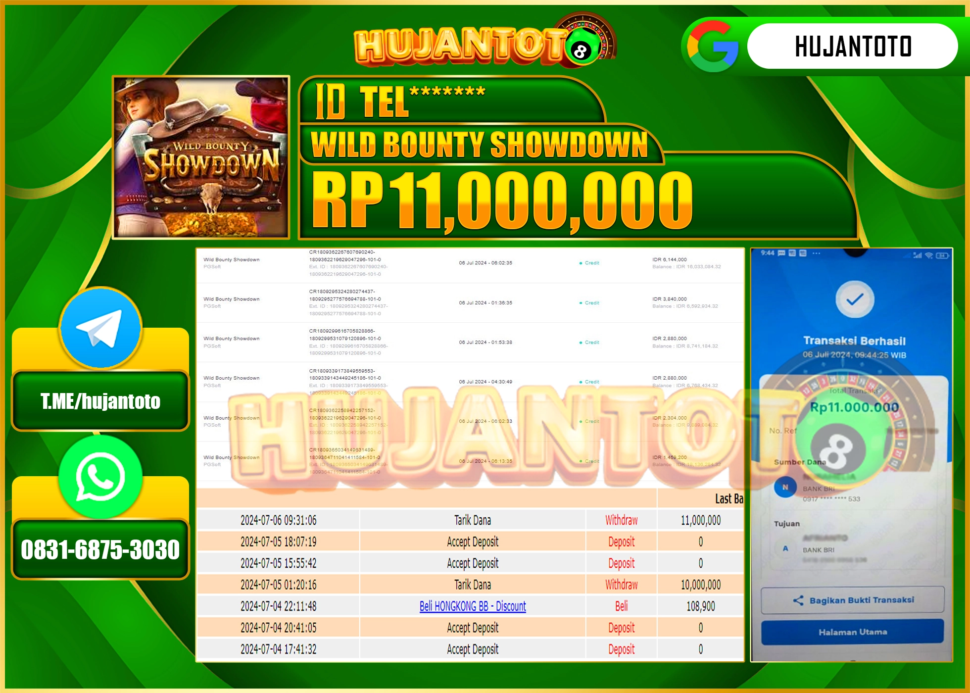 HUJANTOTO MENANG SLOT WILD BOUNTY SHOWDOWN, 11,000,000 - LUNAS 