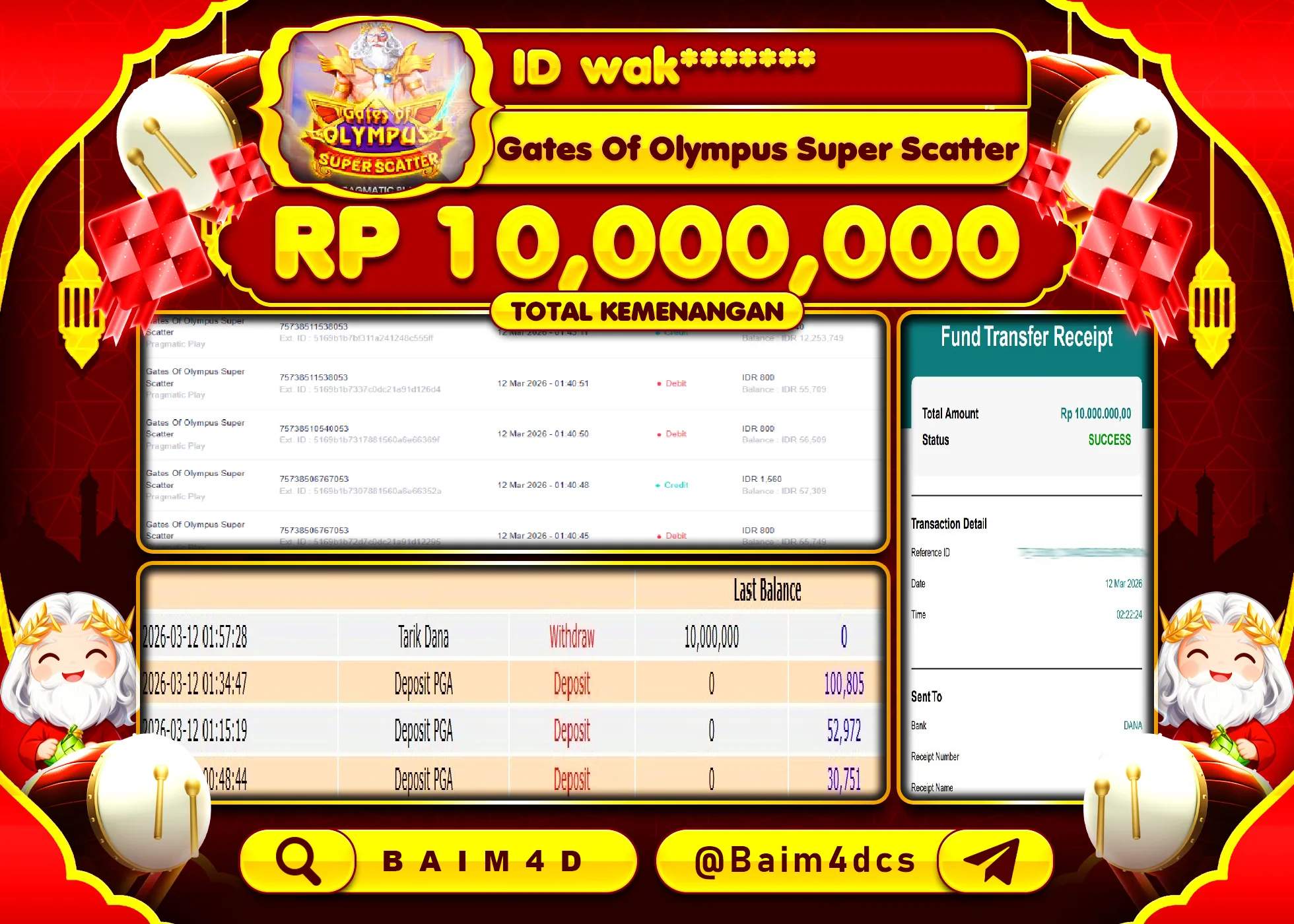 BAIM4D JACKPOT GATES OF OLYMPUS SUPER SCATTER Rp.10,000,000 - LUNAS