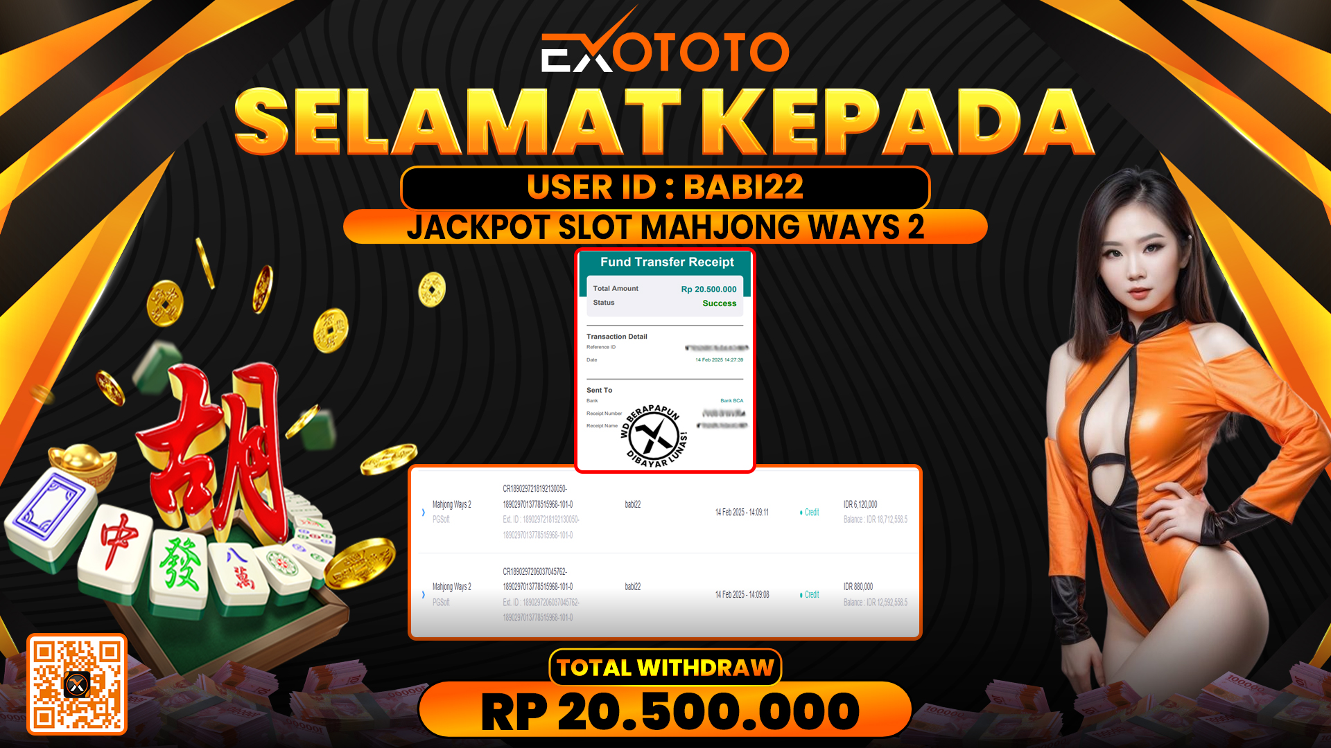 EXOTOTO JACKPOT DI SLOT MAHJONG WAYS 2 RP. 20.500.000,- LUNAS