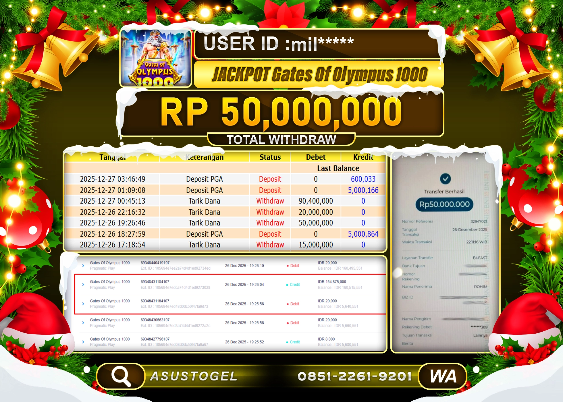 ASUSTOGEL KEMENANGAN DI SLOT GATES OF OLYMPUS 1000 SEBESAR 50,000,000 - RUPIAH LUNAS