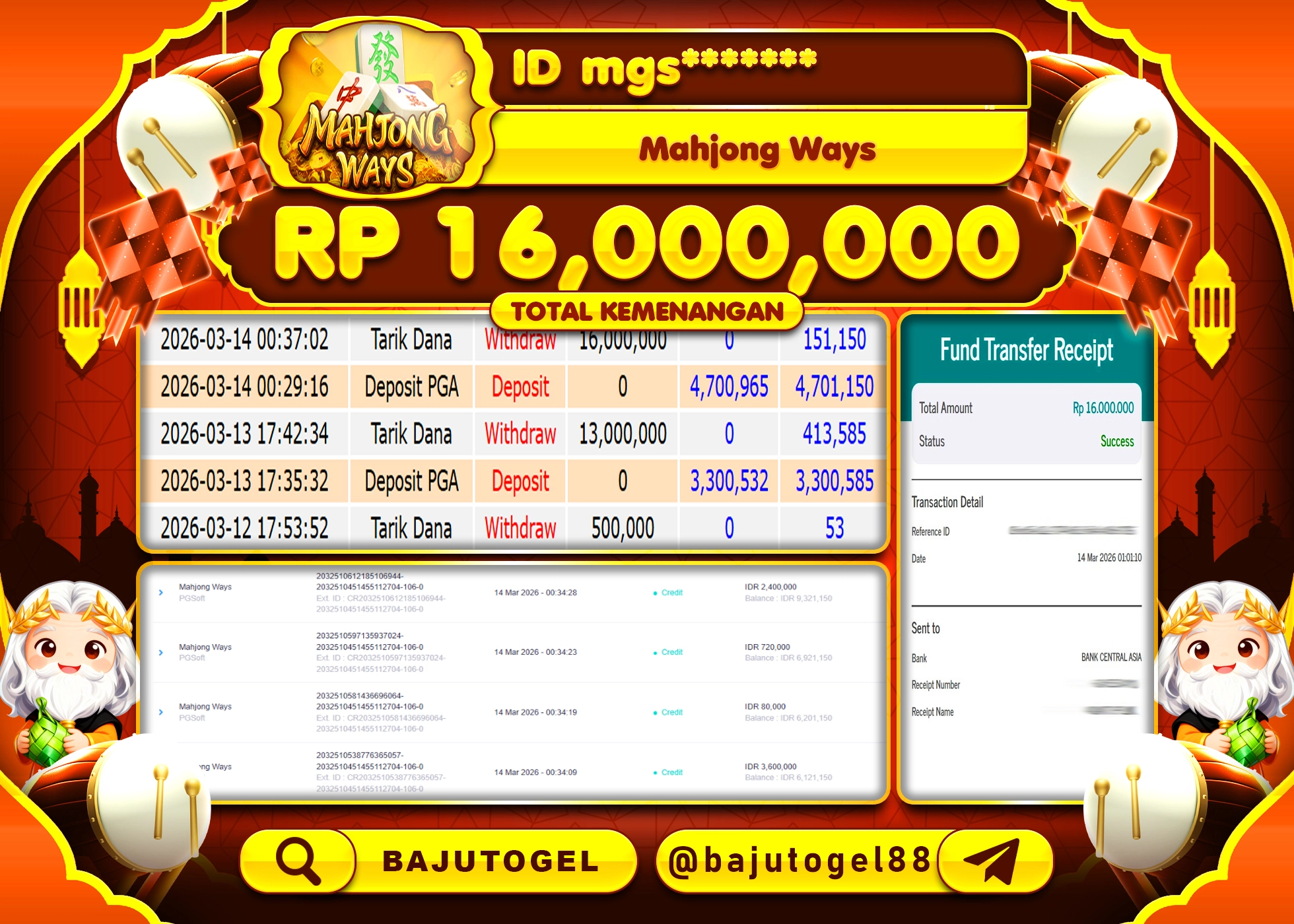 BAJUTOGEL KEMENANGAN DI MAHJONG WAYS PGSOFT Rp.16,000,000 LUNAS
