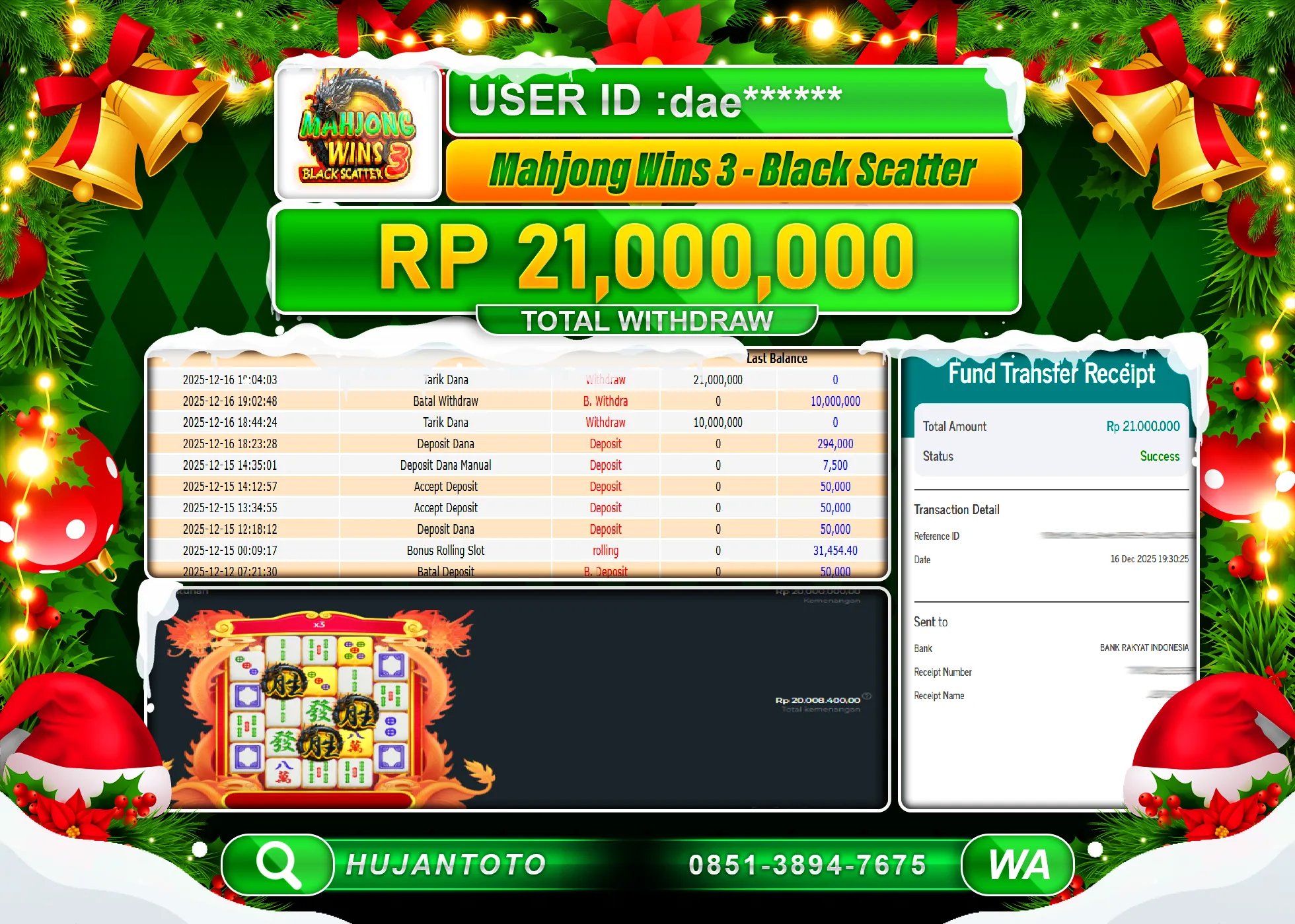 HUJANTOTO - BUKTI JACKPOT MENANG SLOT MAHJONG WINS 3 Rp.21,000,000 - TERBAYAR LUNAS