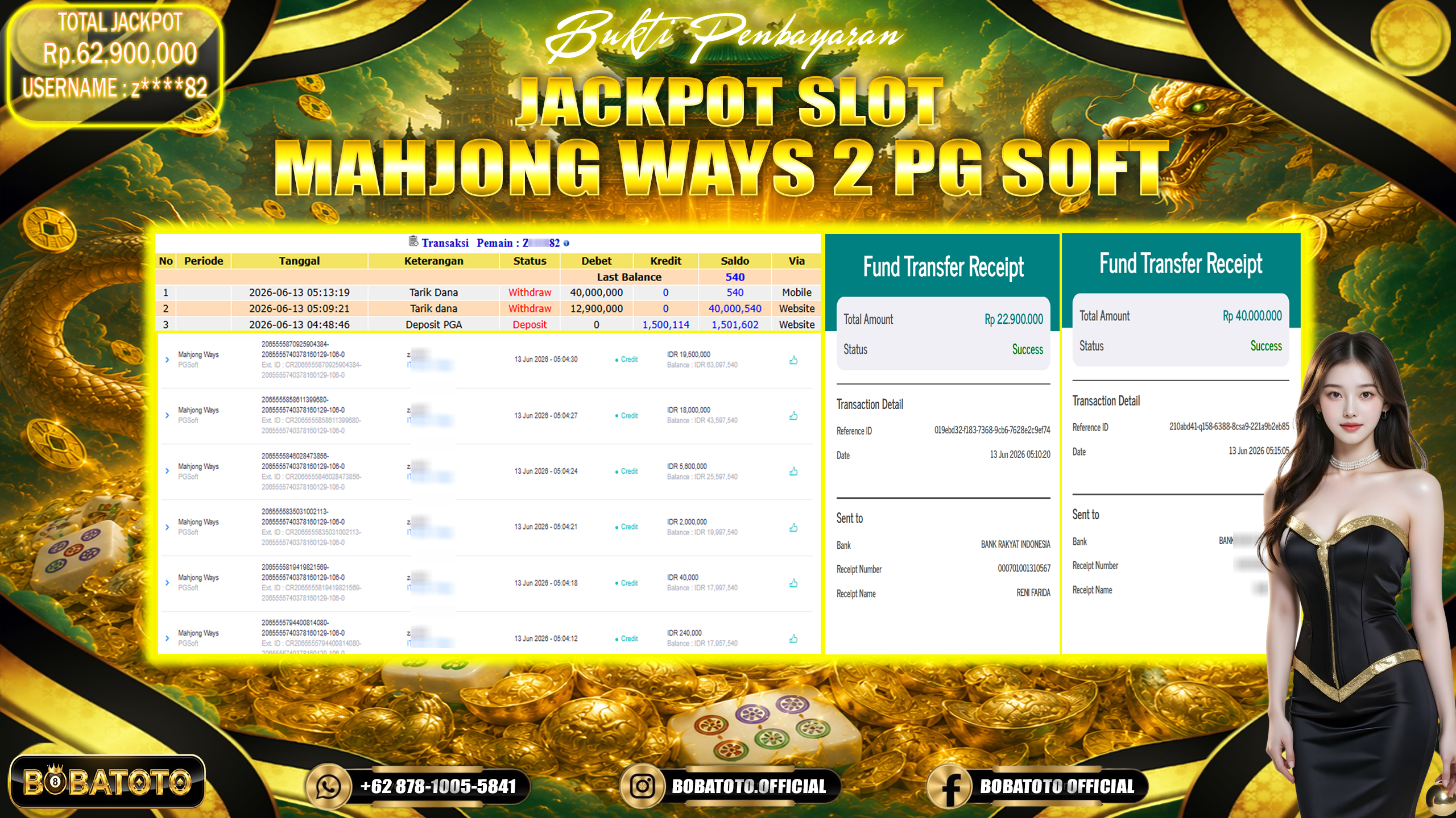 BOBATOTO JACKPOT SLOT MAHJONG WAYS 2 PG SOFT Rp.62,900,000,- LUNAS!!! 