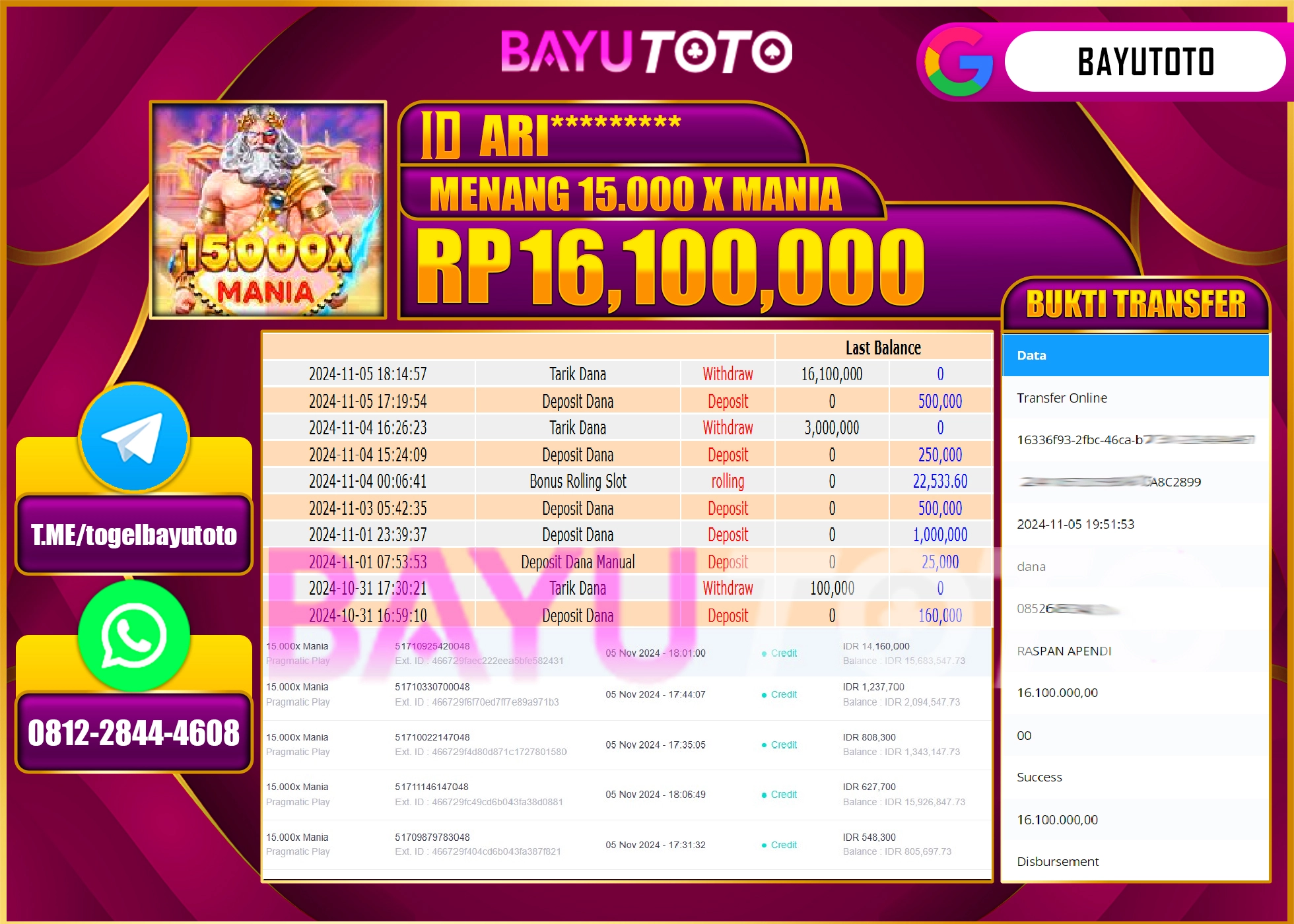 BAYUTOTO MENANG SLOT 15.000 X MANIA 16.100.000 - LUNAS
