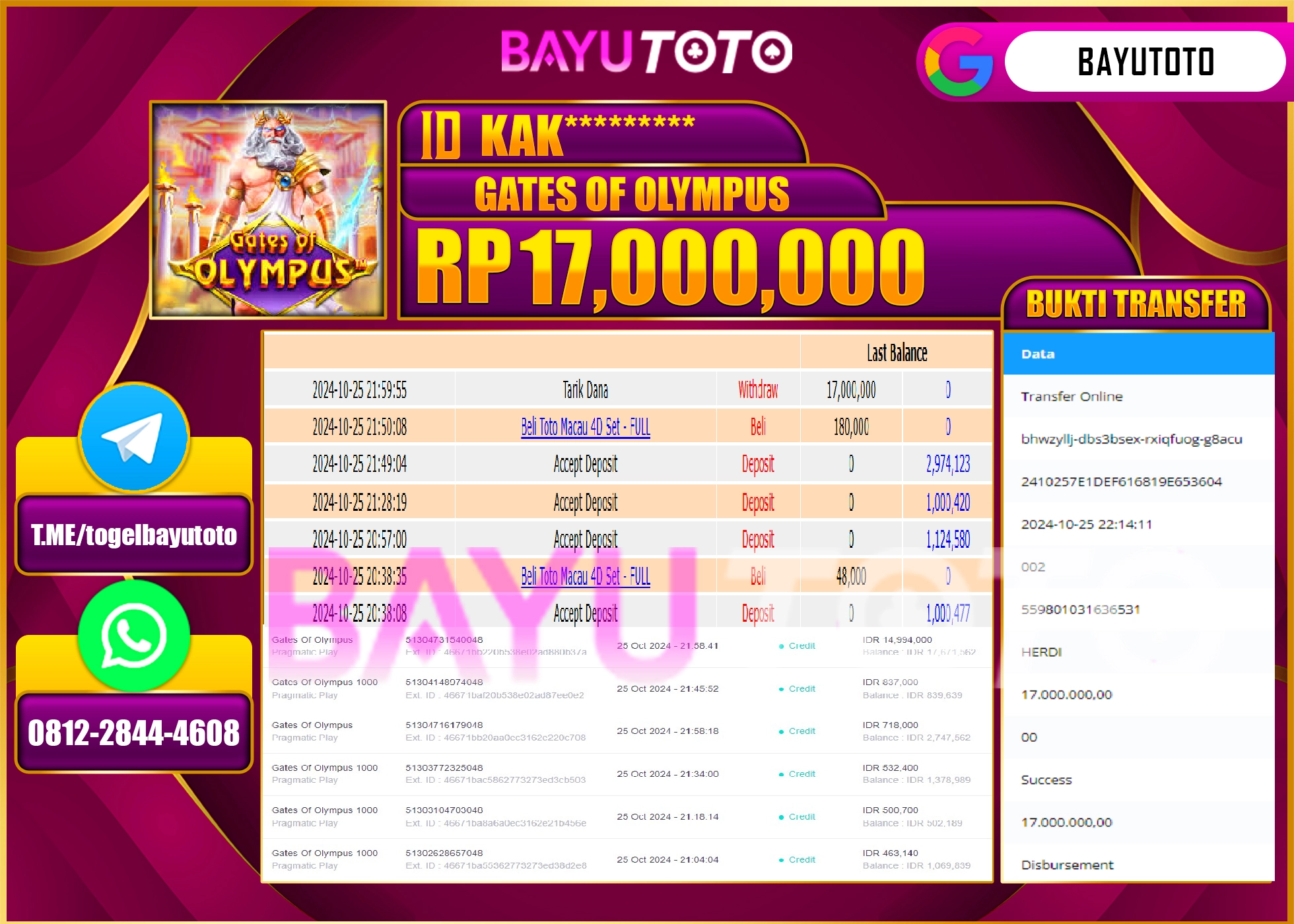 BAYUTOTO MENANG SLOT GATES OF OLYMPUS 17.000.000 - LUNAS