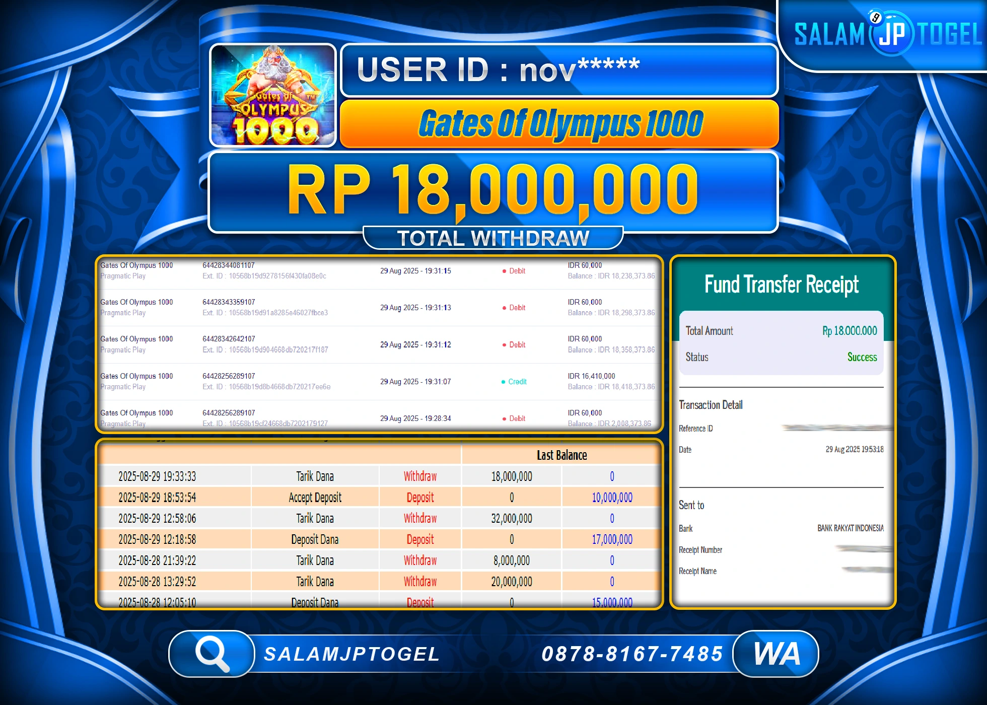 SALAMJPTOGEL MENANG Gates Of Olympus 1000 Rp.18,000,000