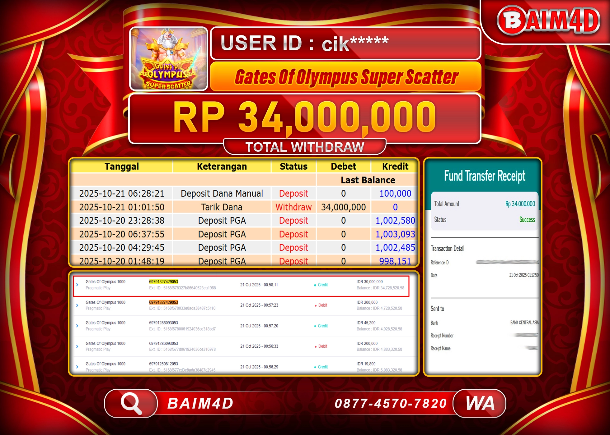 BAIM4D JACKPOT GATES OF OLYMPUS SUPER SCATTER Rp.34,000,000.- LUNAS