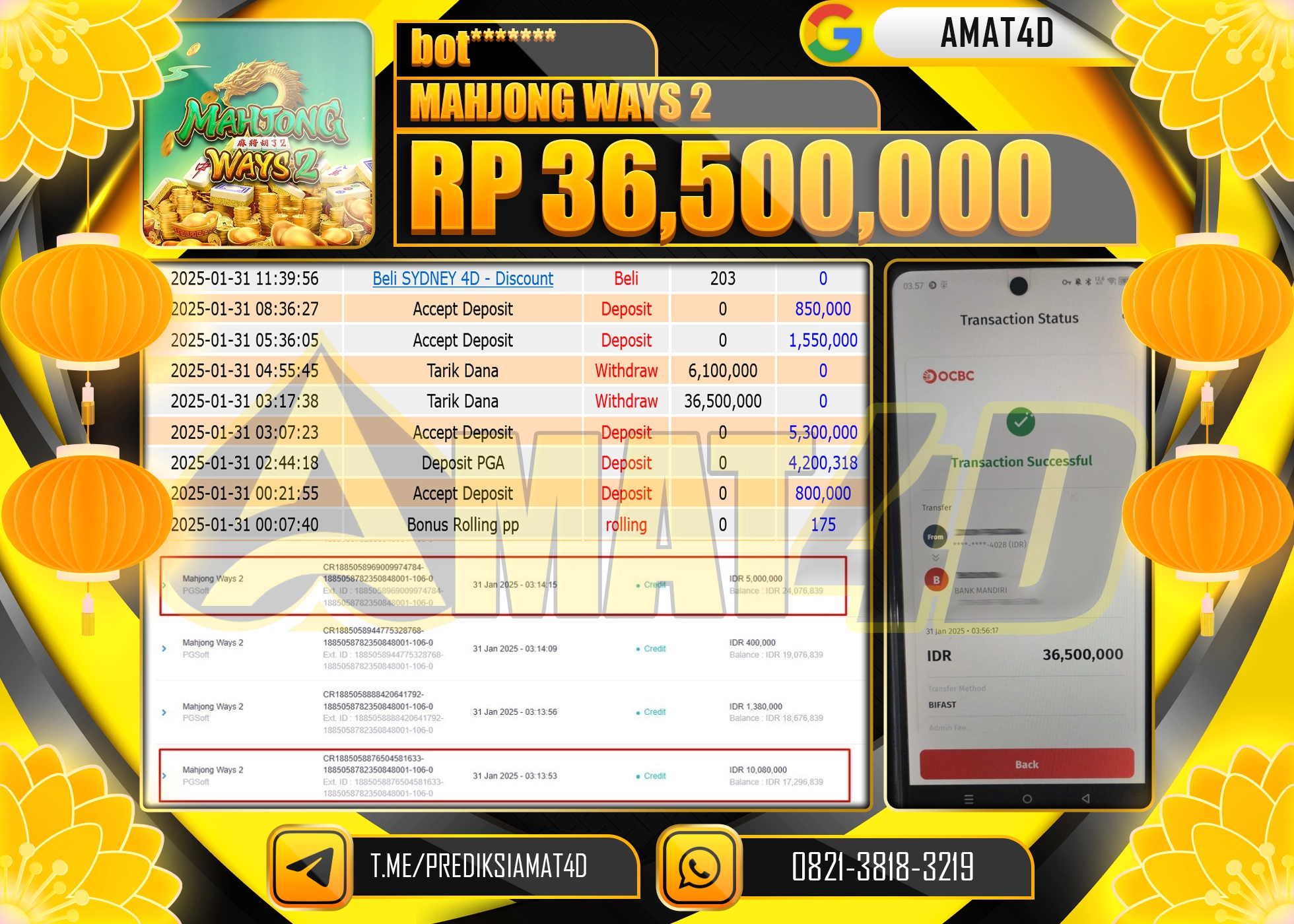 AMAT4D KEMENANGAN MAHJONG WAYS 2 Rp.36.500.000 BERHASIL TERBAYAR LUNAS