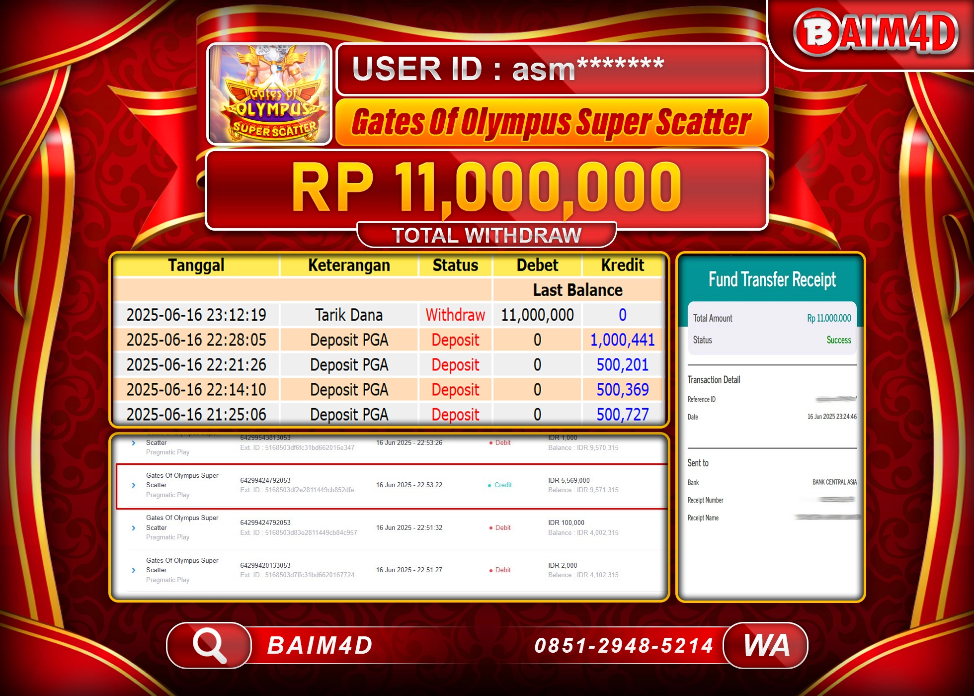 BAIM4D JACKPOT GATES OF OLYMPUS SUPER Rp.11,000,000.- LUNAS