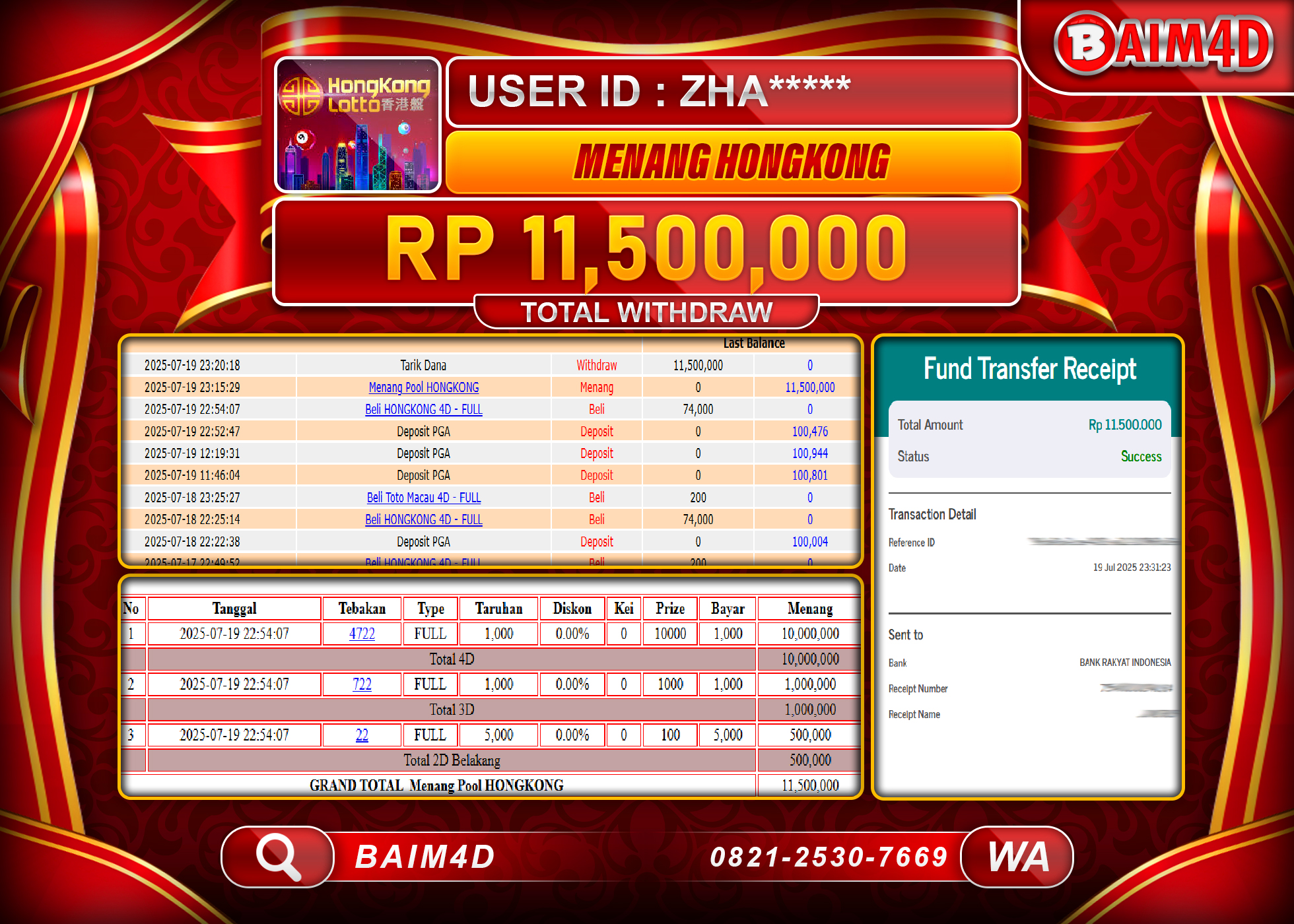 BAIM4D JACKPOT TOGEL HONGKONG LOTTO GAMES Rp. 11,500,000.- LUNAS
