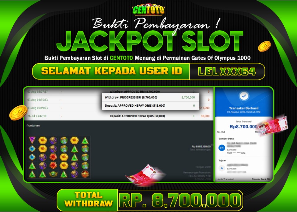 BUKTI JACKPOT LUNAS CENTOTO  RP 8.700.000,-LUNAS