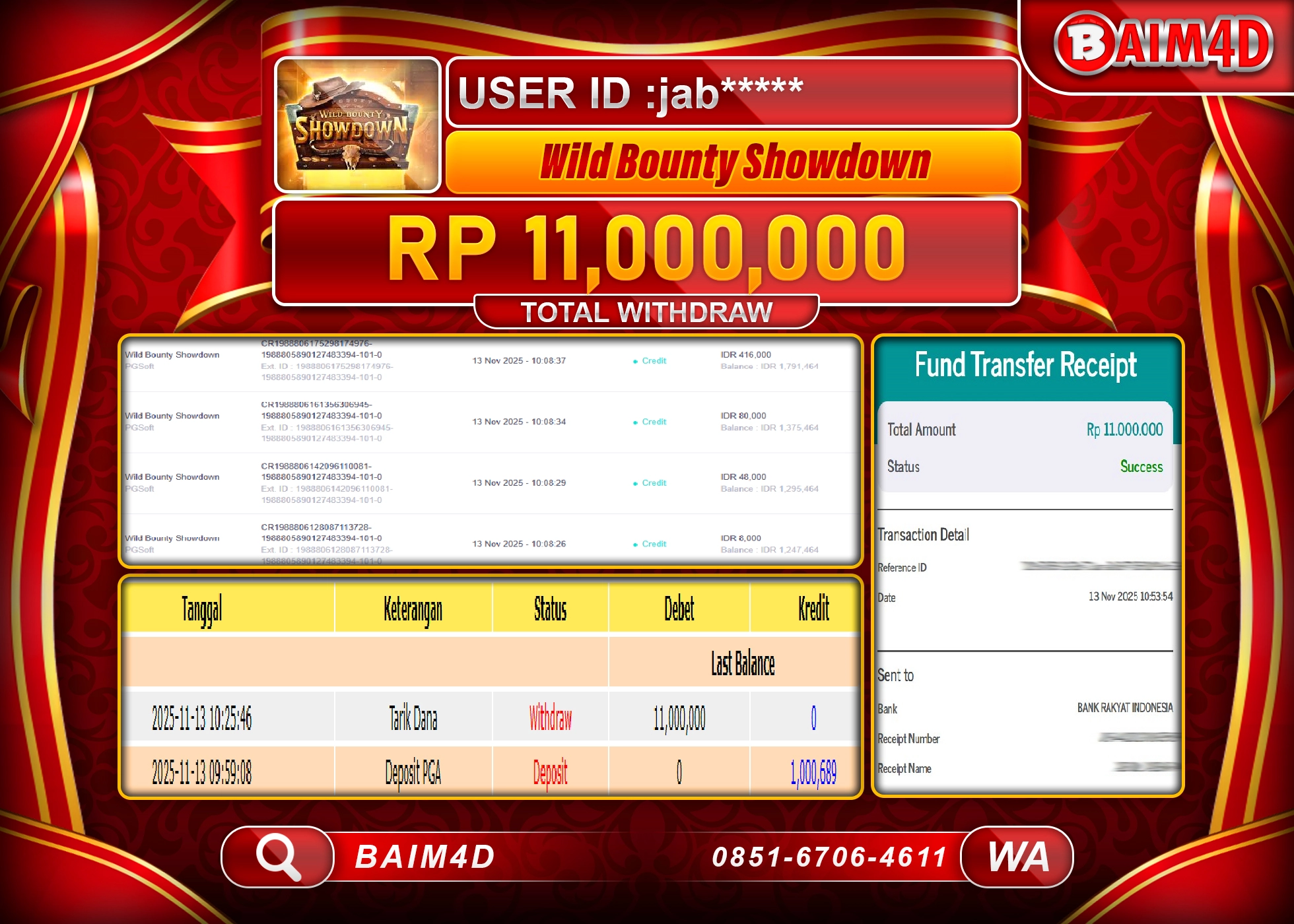 BAIM4D JACKPOT  SLOT WILD BOUNTY SHOWDOWN Rp.10,000,000 - LUNAS