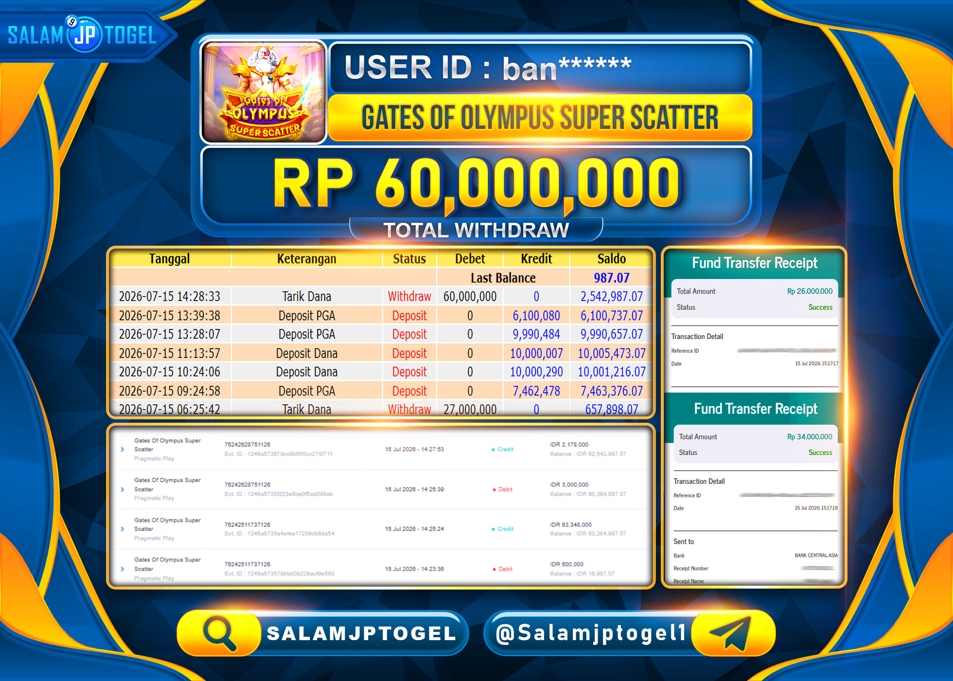 SALAMJPTOGEL JACKPOT MENANG SLOT GATES OF OLYMPUS SUPER SCATTER Rp.60,000,000 - LUNAS