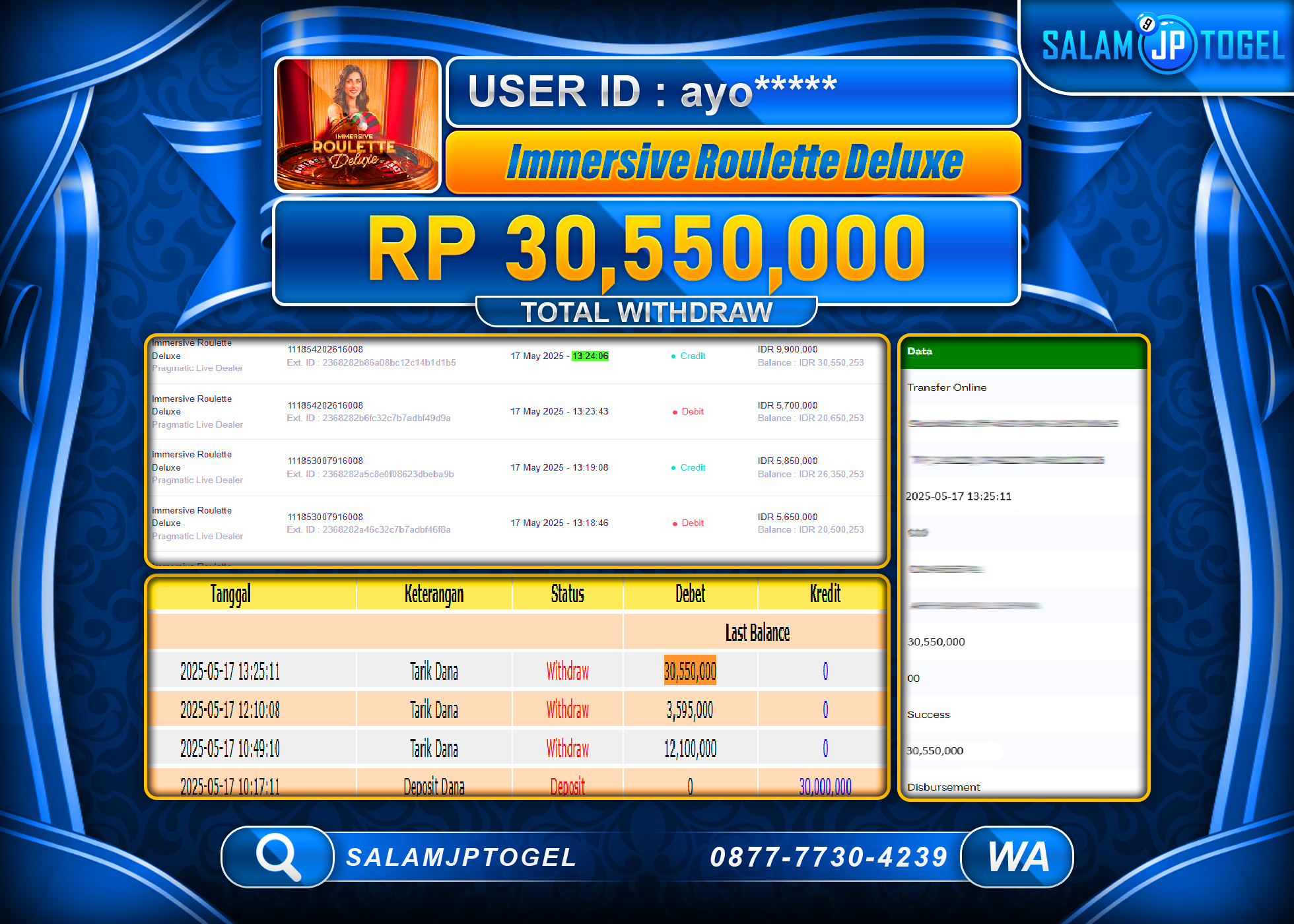 SALAMJPTOGEL MENANG IMMERSIVE ROULETTE Rp.30,550,000 LUNAS