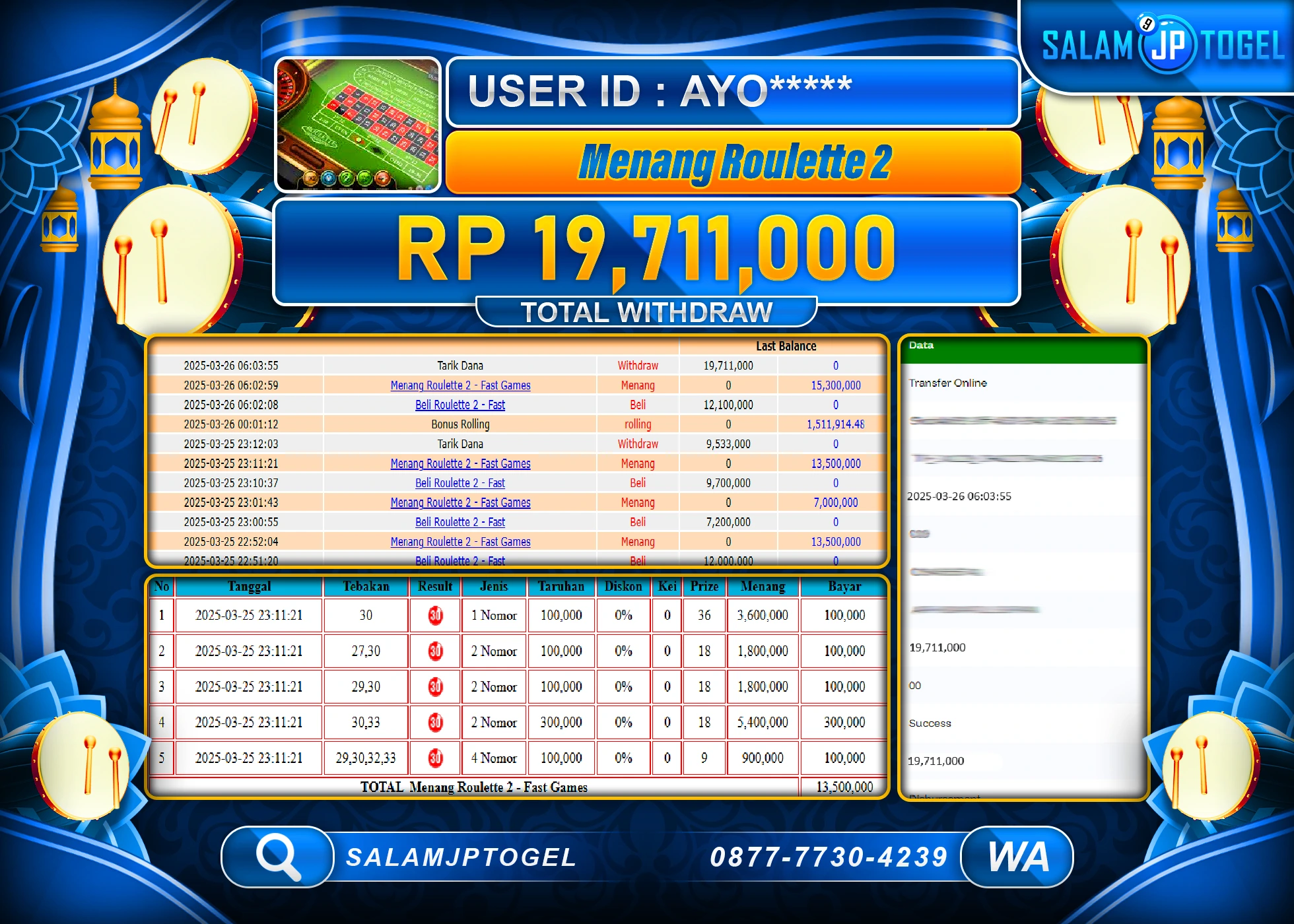 SALAMJPTOGEL MENANG ROULETTE GAME  Rp. 19.000,000 LUNAS