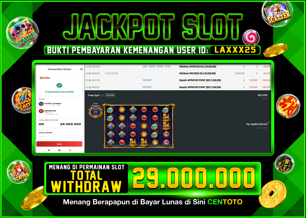 BUKTI JACKPOT LUNAS CENTOTO  RP.29.000.000,-LUNAS