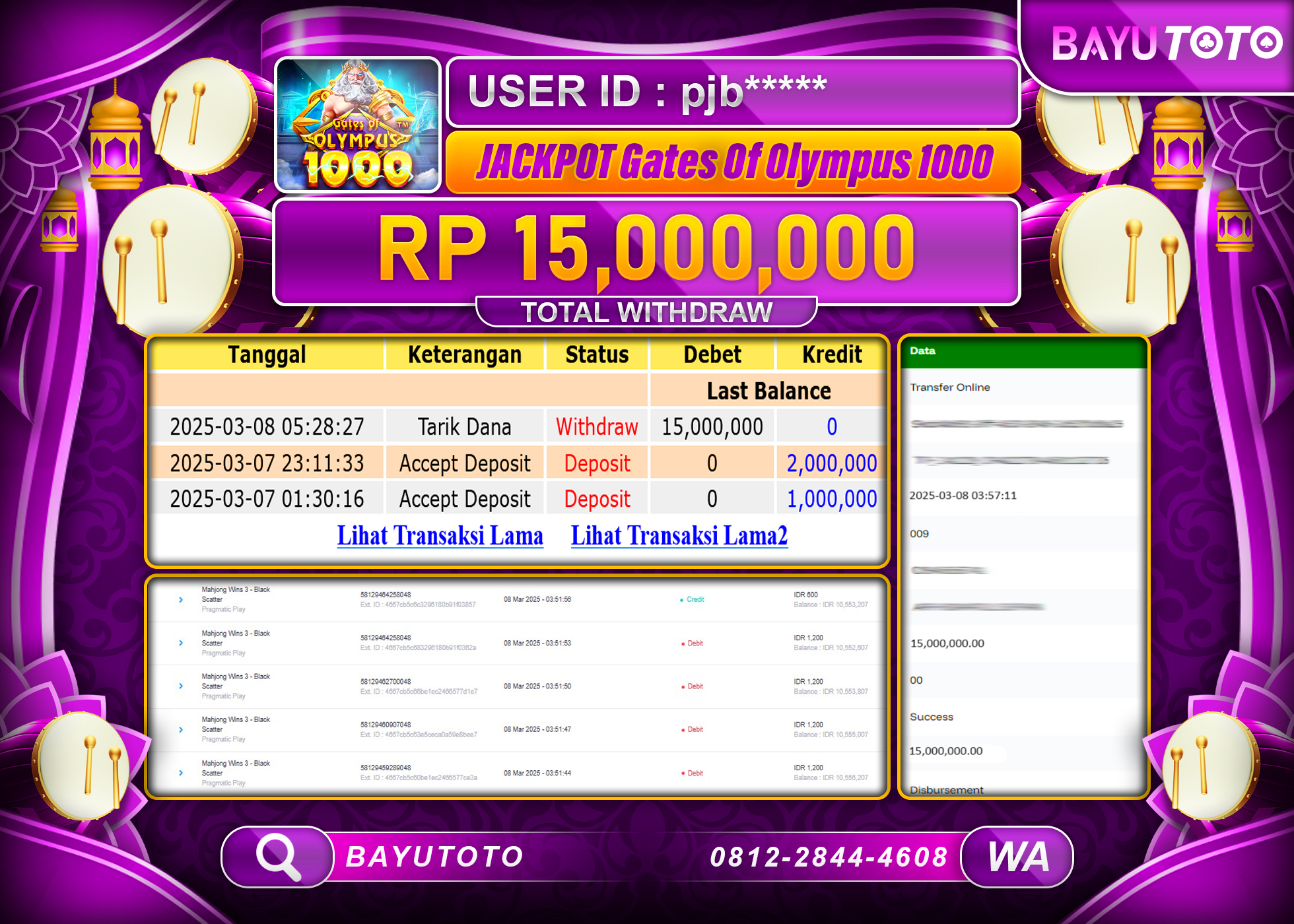 BAYUTOTO JACKPOT DIGATES OLYMPUS 1000 Rp.15.000.000 LUNAS