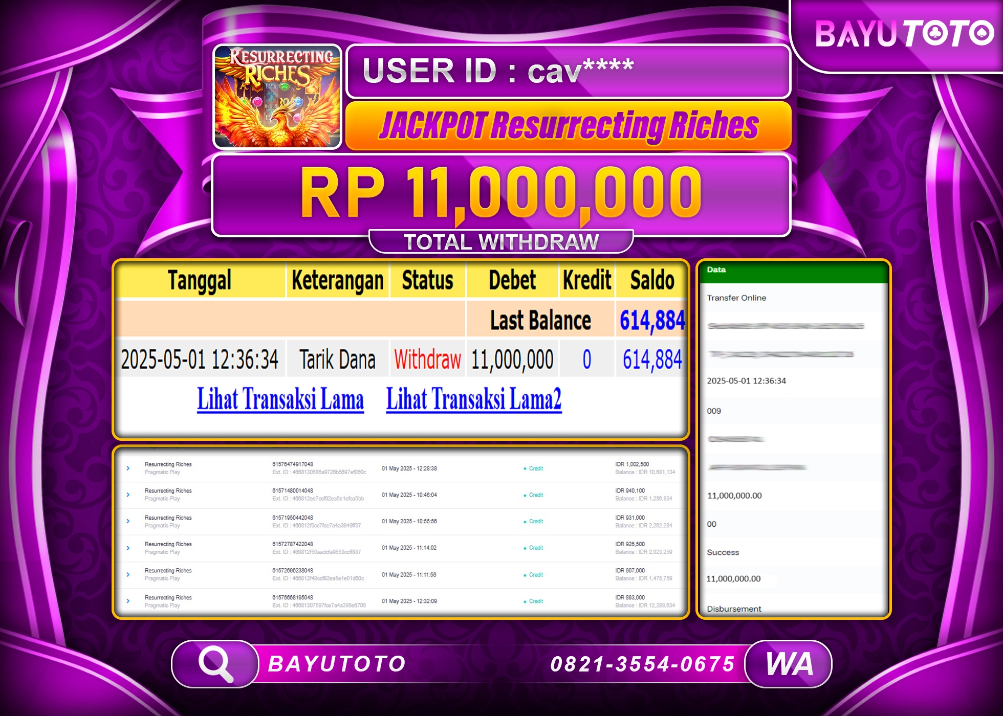 BAYUTOTO JACKPOT  DI GAME  Resurrecting Riches  Rp.11.000.000 LUNAS