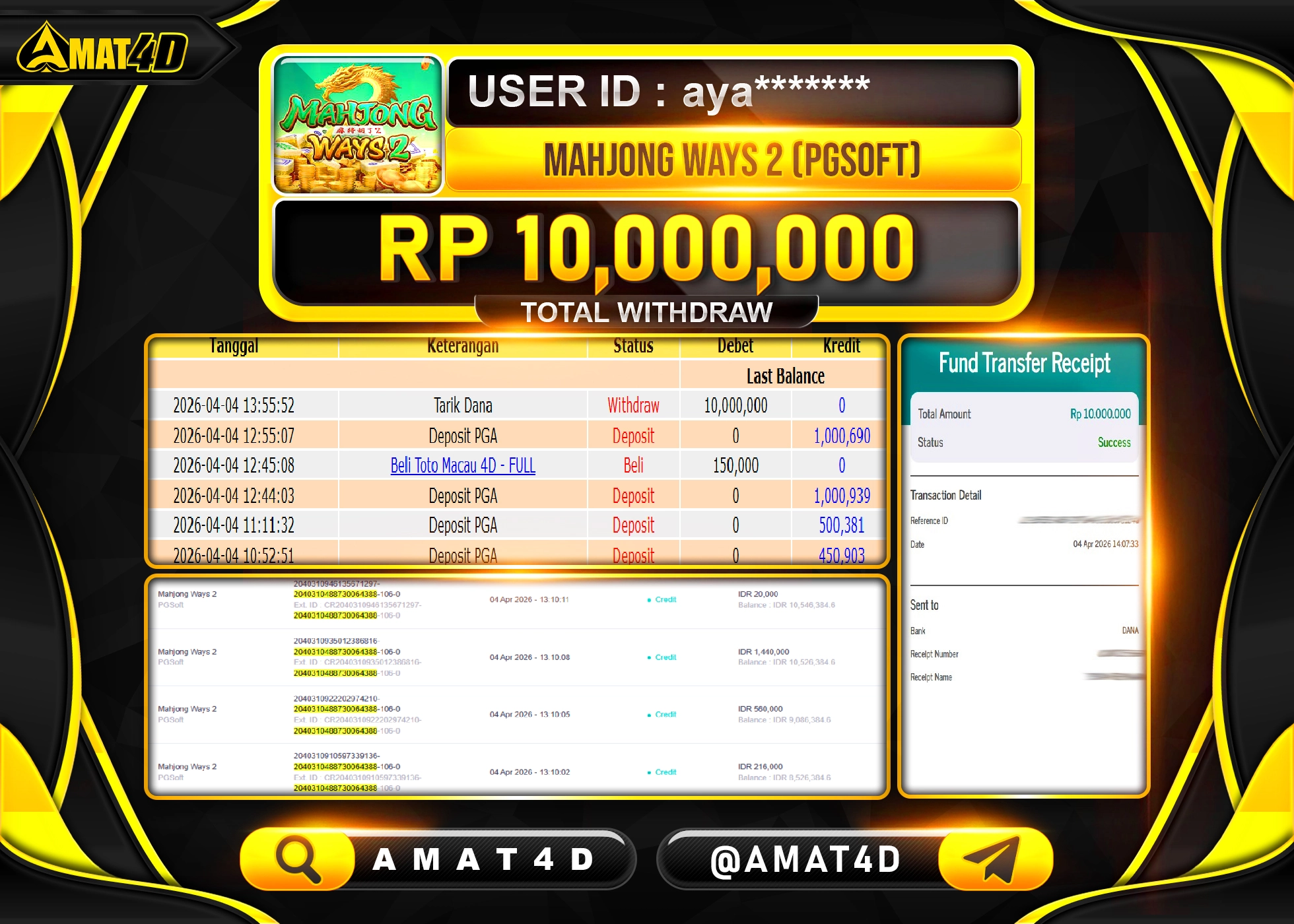 AMAT4D KEMENANGAN DI  MAHJONG WAYS 2 PGSOFT  Rp.10,000,000 BERHASIL TERBAYAR LUNAS