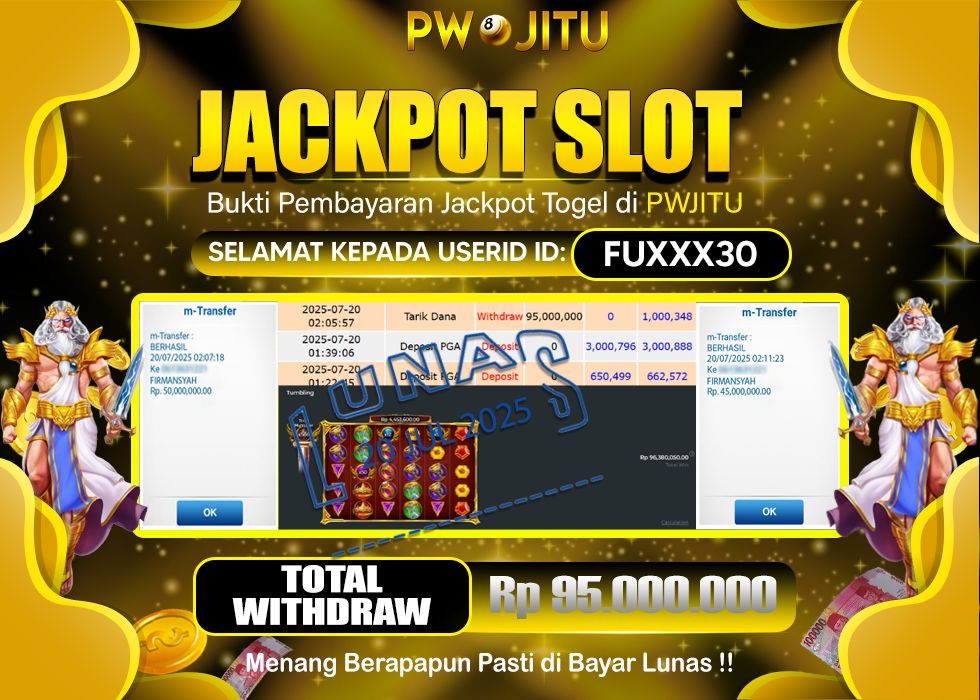 PWJITU JACKPOT SLOT GATES OF OLYMPUS SUPER SCETTER Rp.95.000.000,- LUNAS
