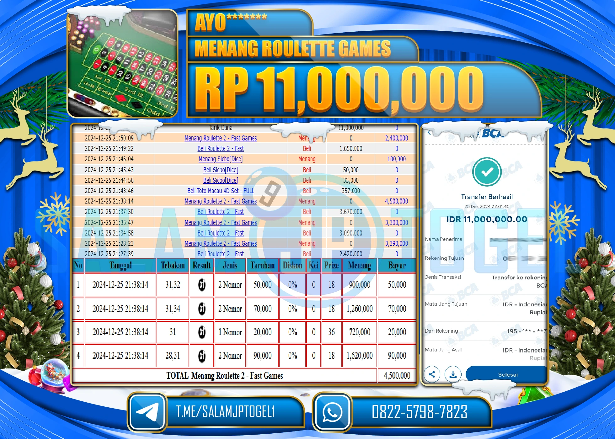 SALAMJPTOGEL MENANG ROULETTE GAMES  Rp.11,000,000 LUNAS