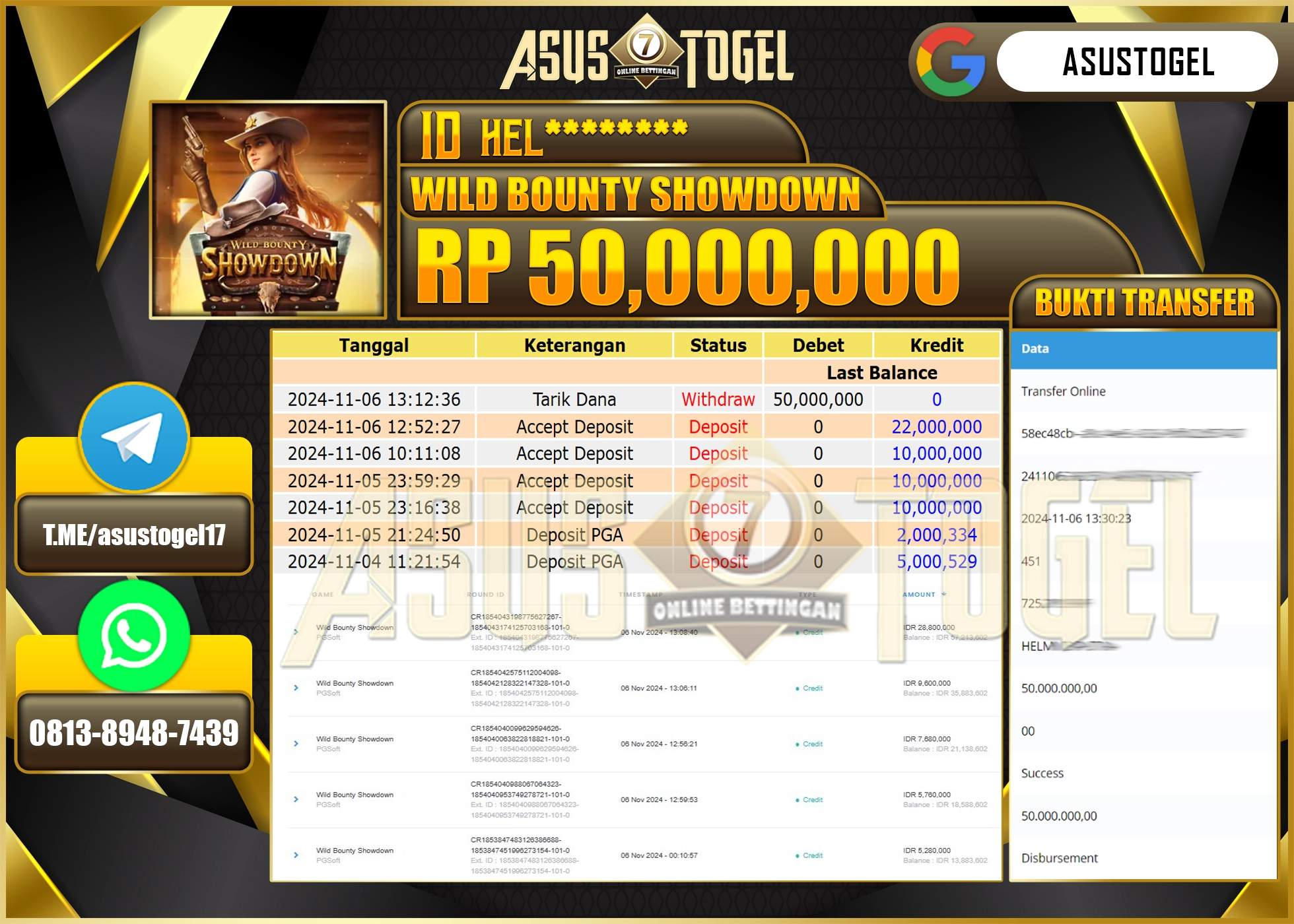 ASUSTOGEL KEMENANGAN DI SLOT WILD BOUNTY SHOWDOWN  SEBESAR 50,000,000- RUPIAH LUNAS