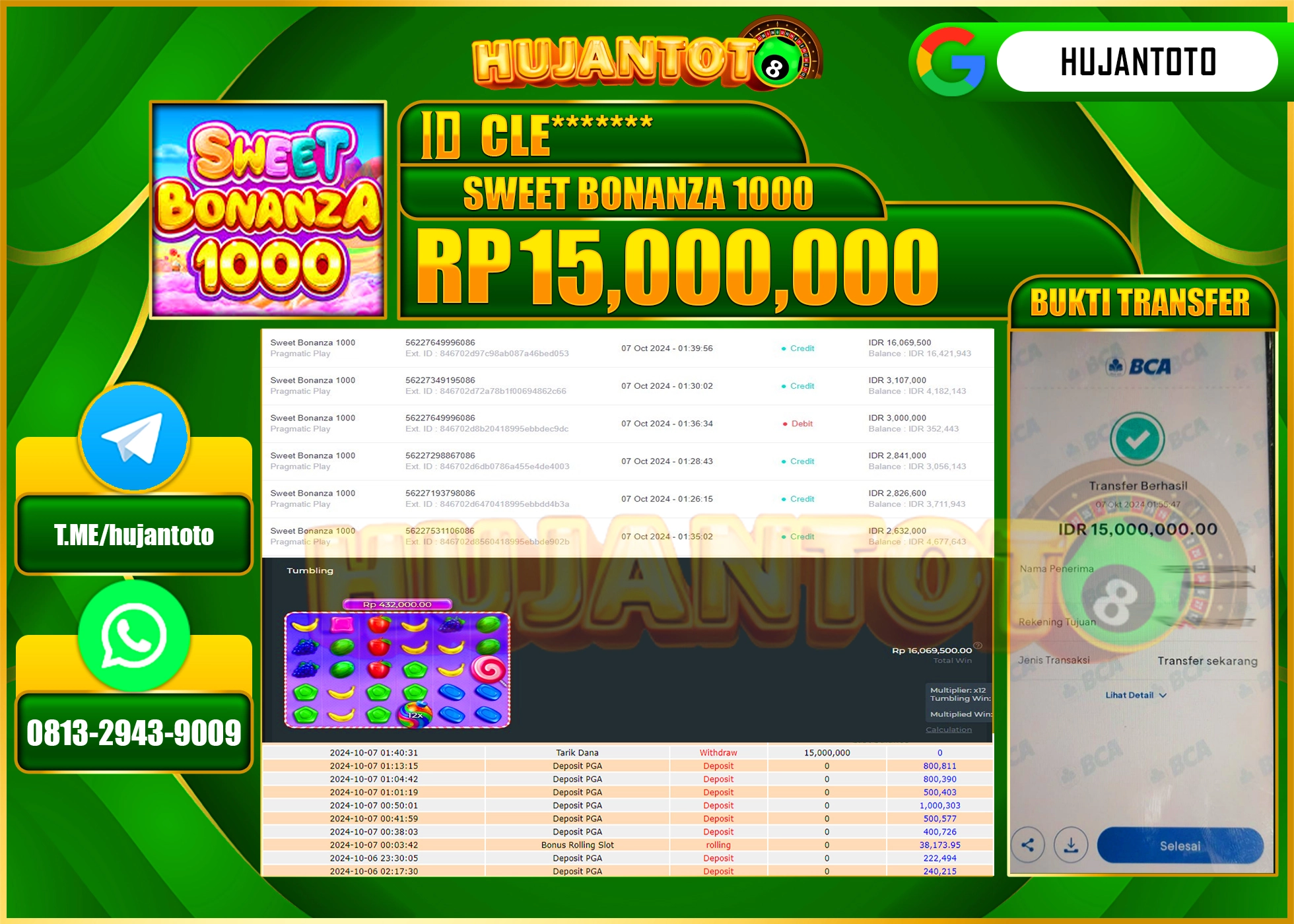 HUJANTOTO MENANG DI SWEET BONANZA 1000 15,000,000 - LUNAS 