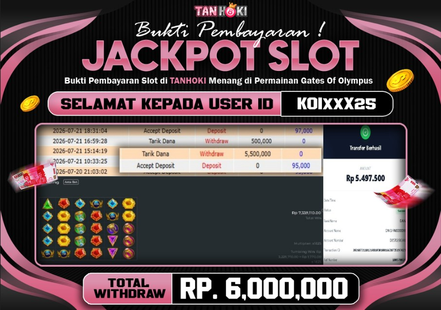 HAPPY JACKPOT MEMBER TANHOKI SLOT GATES OF OLYMPUS 1000 Rp 6.000.000-, - LUNAS