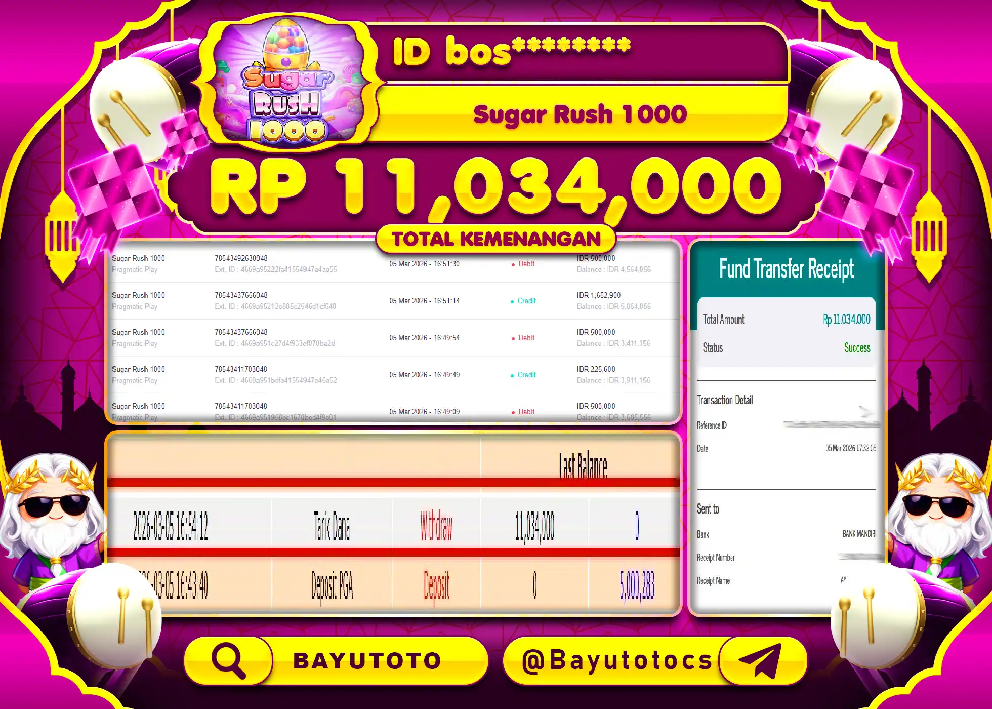 SELAMAT MEMBER SETIA BAYUTOTO JACKPOT DI SUGAR RUSH 1000 Rp. 11,034,000 LUNAS