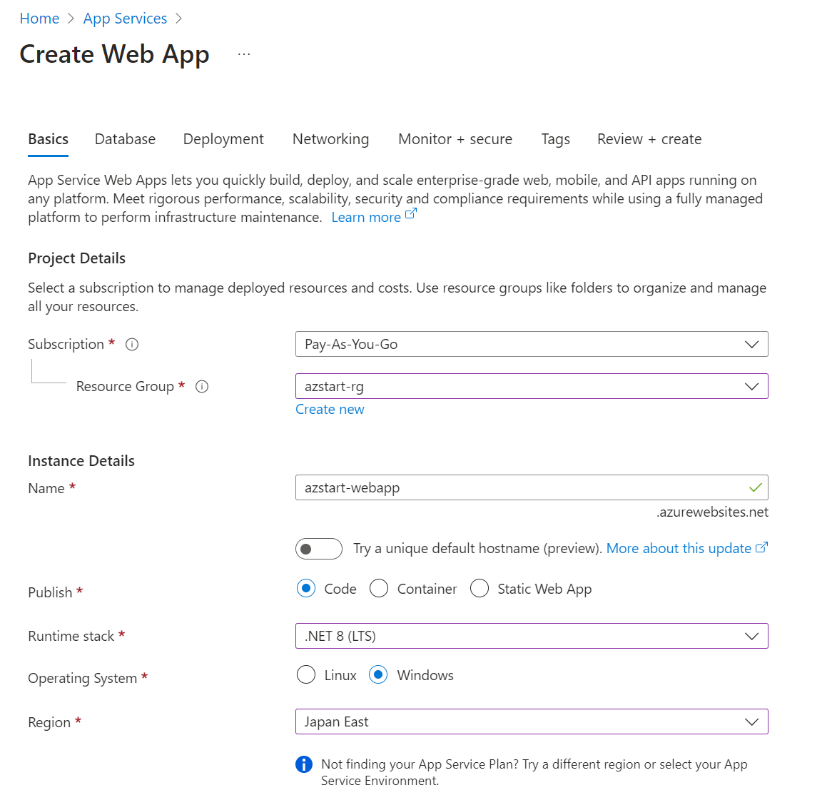 Creating an App Service - Basic