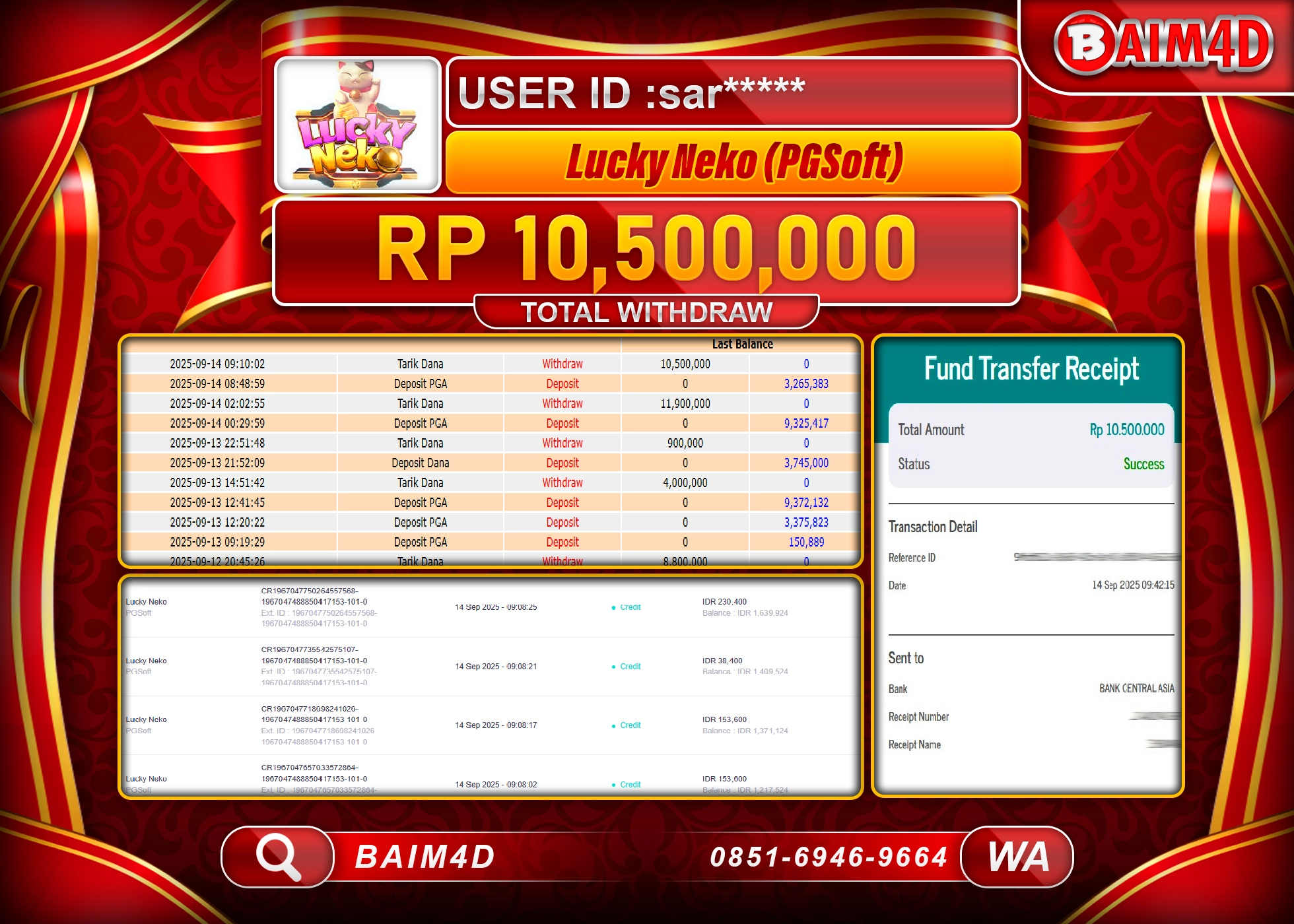 BAIM4D JACKPOT SLOT LUCKY NEKO PGSOFT Rp.10,500,000.- LUNAS