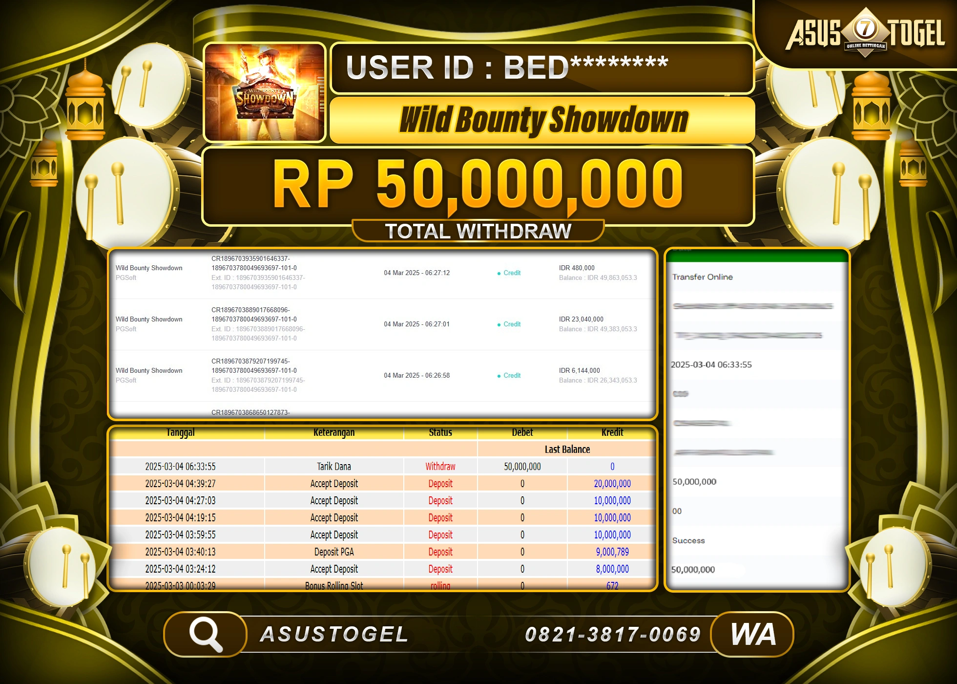 ASUSTOGEL KEMENANGAN DI WILD BOUNTY SHOWDOWN SEBESAR 50,000,000- RUPIAH LUNAS