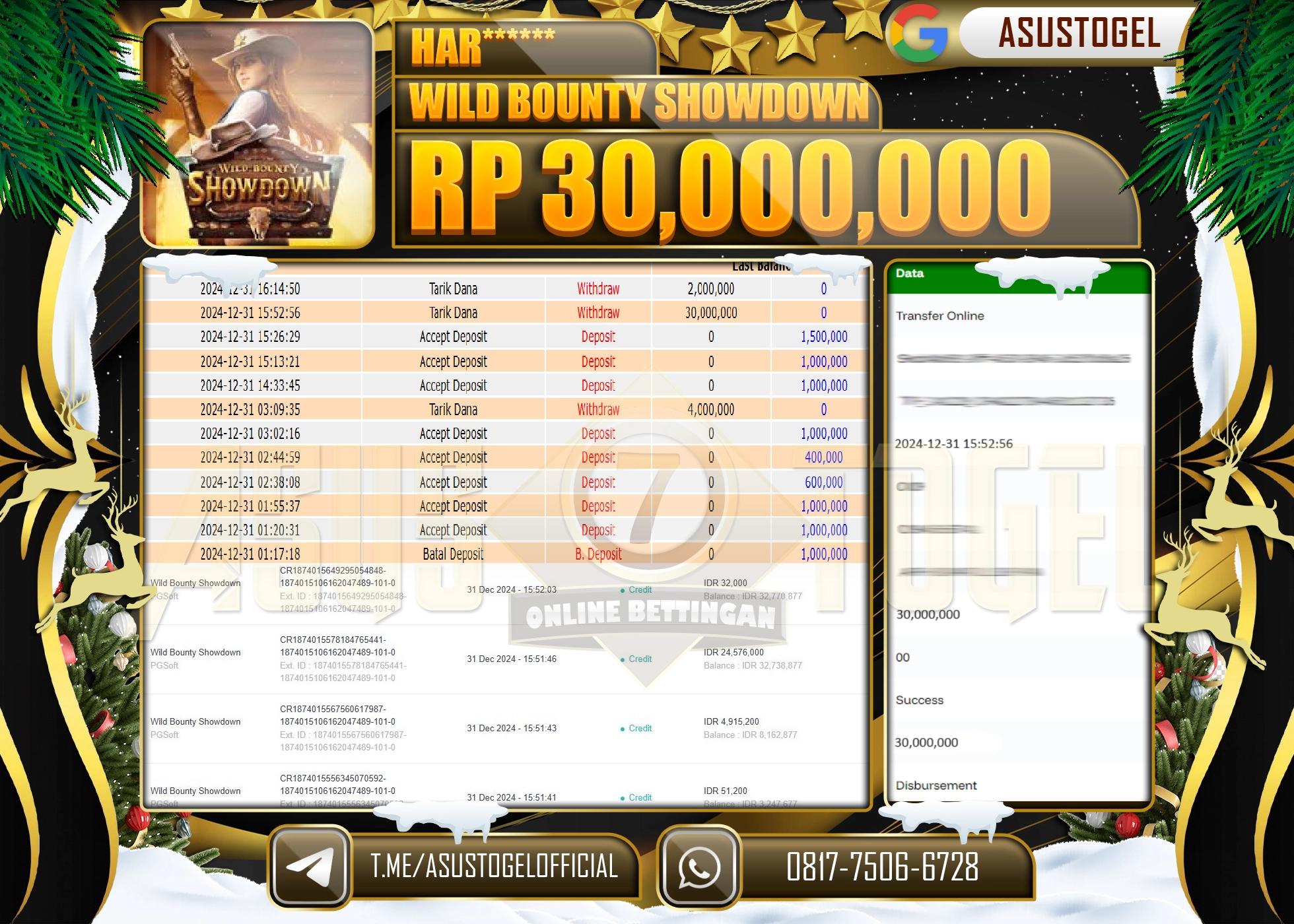 ASUSTOGEL KEMENANGAN DI SLOT WILD BOUNTY SHOWDOWN  SEBESAR 30,000,000- RUPIAH LUNAS