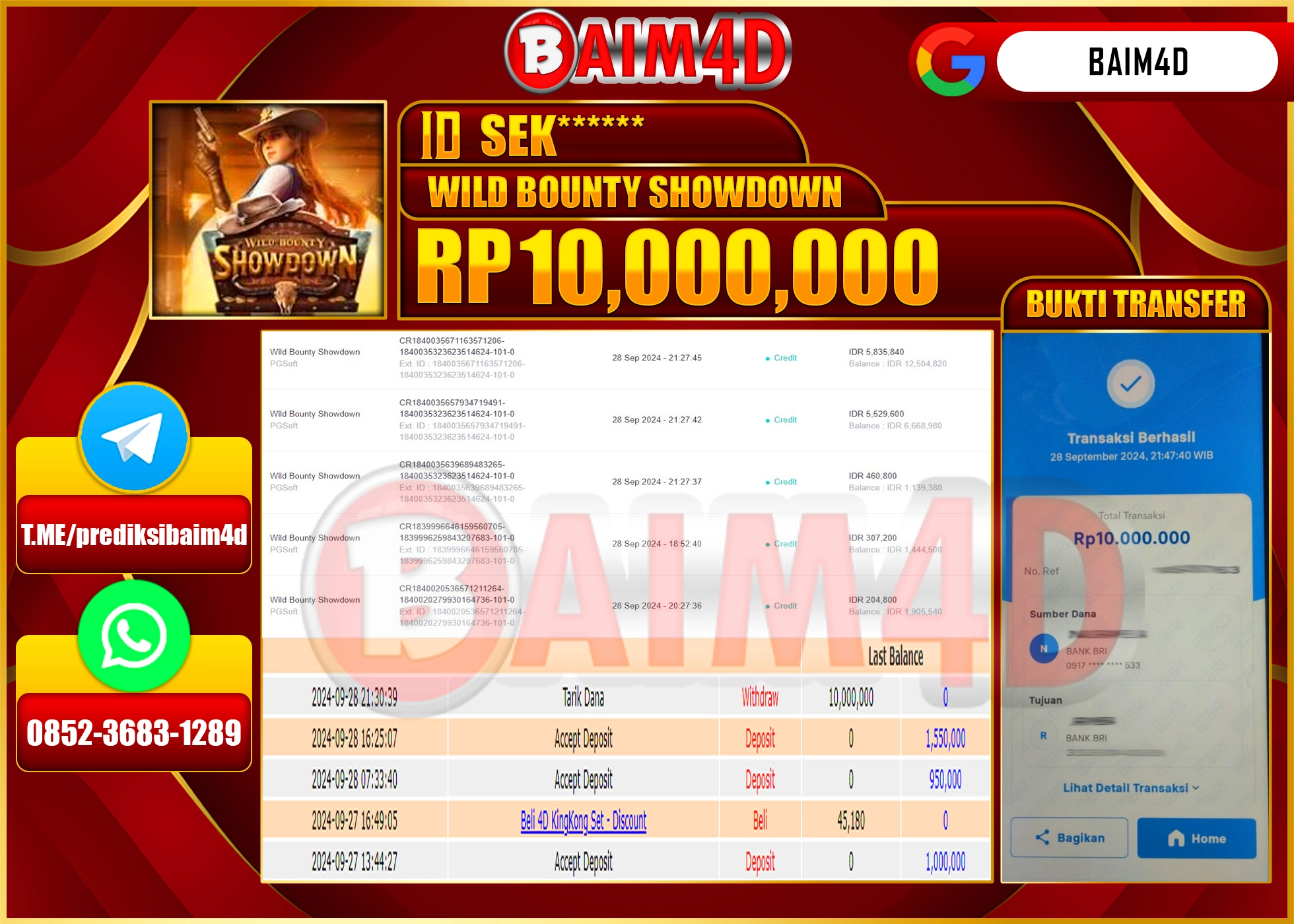 BAIM4D JACKPOT WILD BOUNTY SHOWDOWN Rp.10.000,000.- LUNAS
