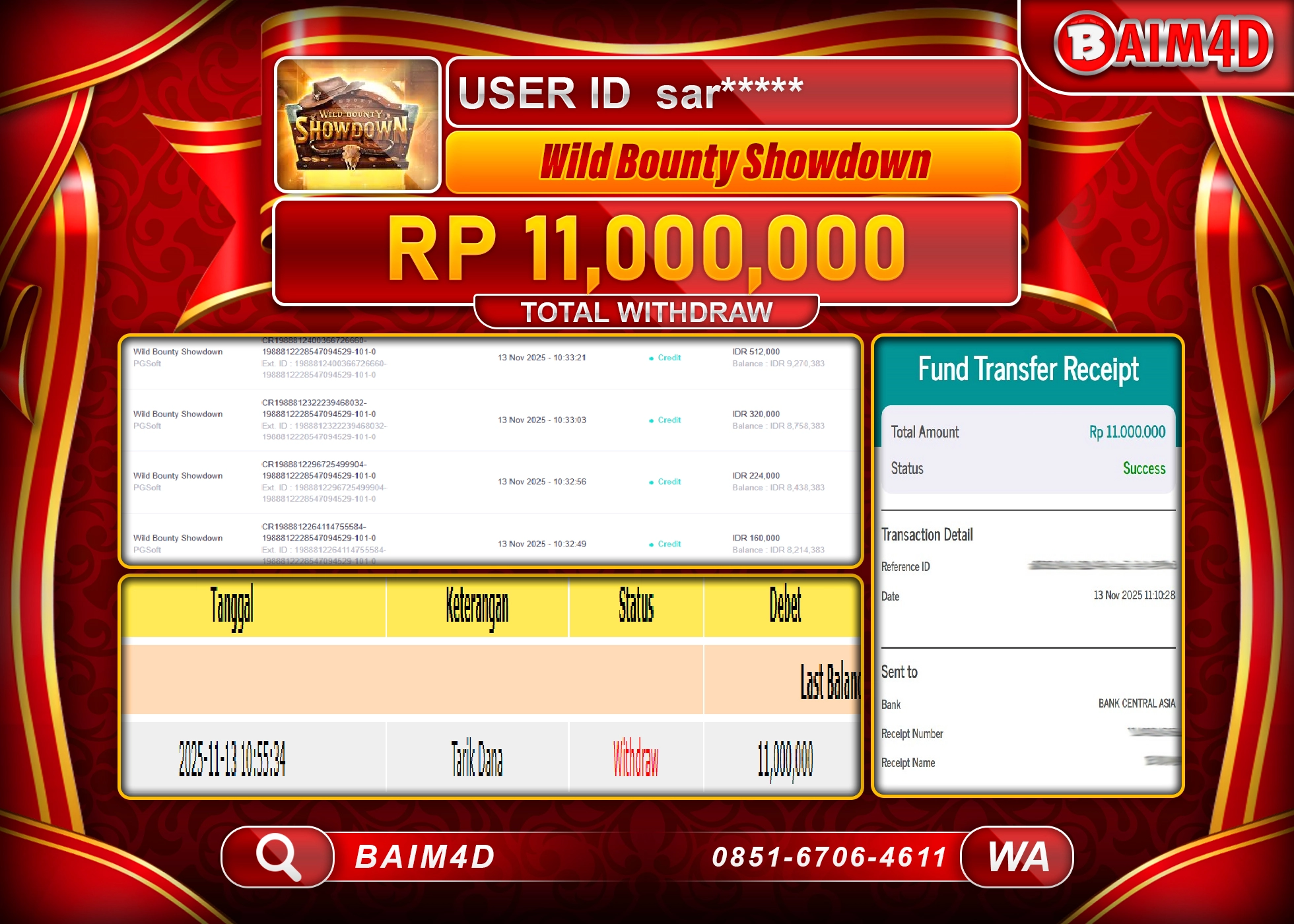 BAIM4D JACKPOT  SLOT WILD BOUNTY SHOWDOWN Rp.11,000,000 - LUNAS