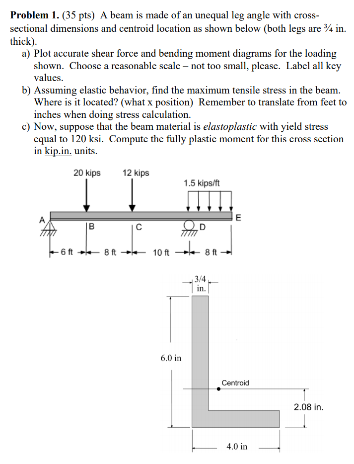 Solved Problem 1. (35 pts) A beam is made of an unequal leg | Chegg.com