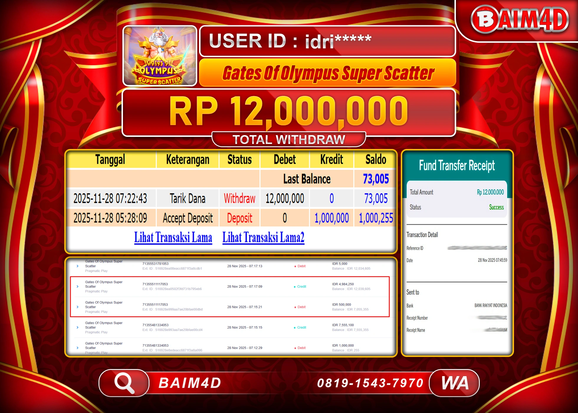 BAIM4D JACKPOT GATES OF OLYMPUS SUPER SCATTER Rp.12,000,000 - LUNAS