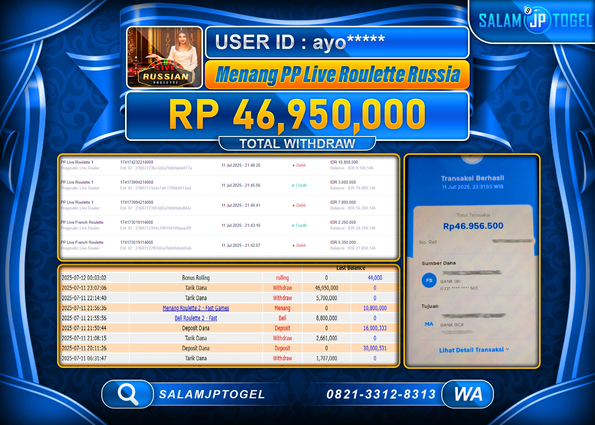 SALAMJPTOGEL MENANG PP LIVE ROULETTE RUSSIA Rp.46,950,000