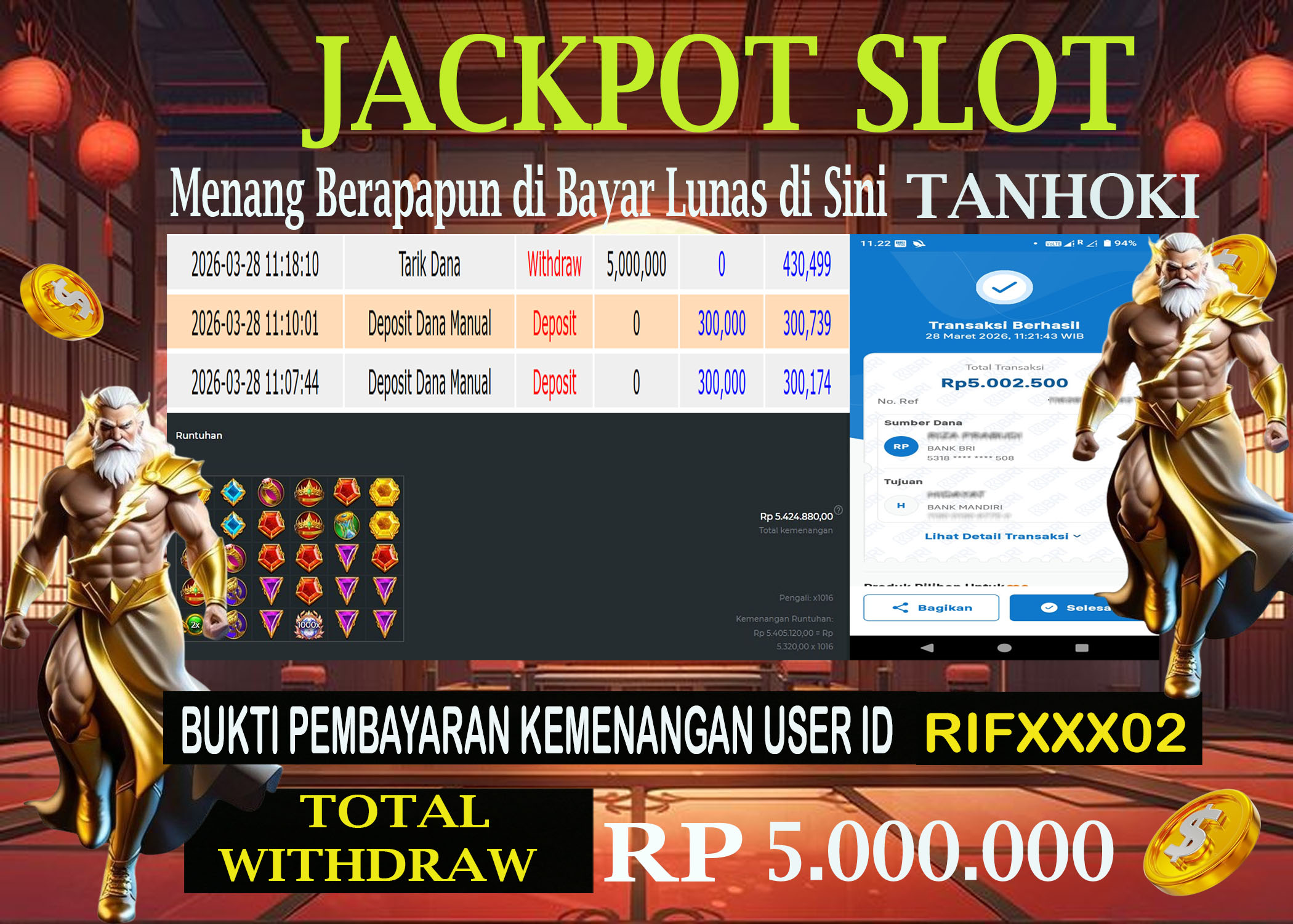 TANHOKI JACKPOTSLOT GATES OF OLYMPUS 1000 Rp.5.000.000,- LUNAS