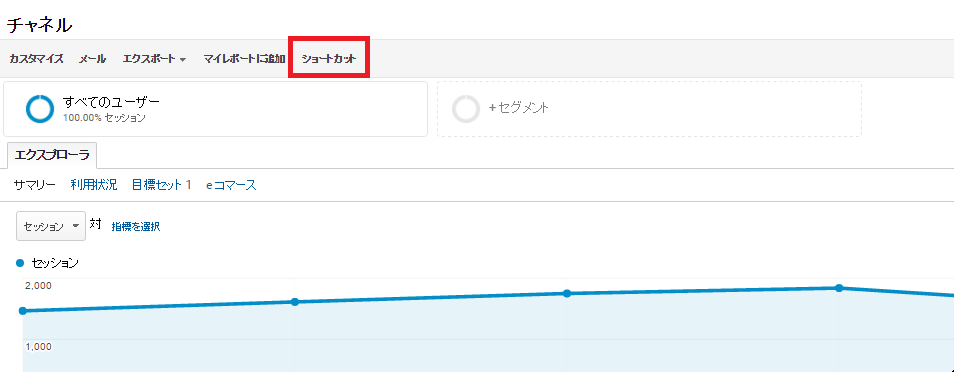 「ショートカット」をクリック