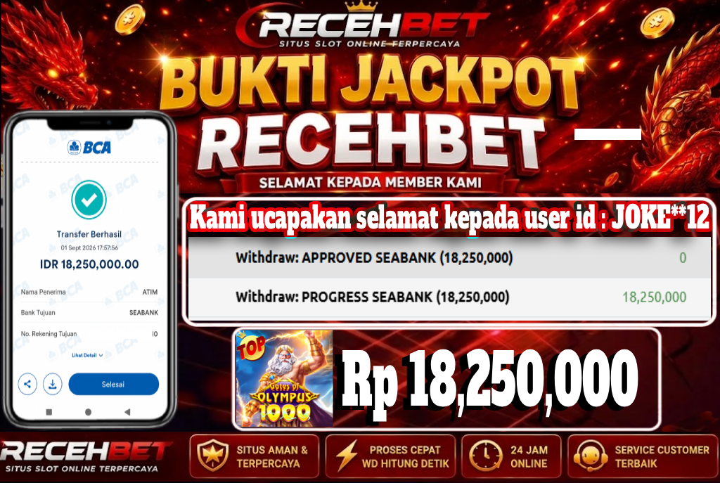 🏆 Terbukti Jackpot Gates Of Olympus x1000 Rp 18,250,000-, Di RECEHBET 🏆