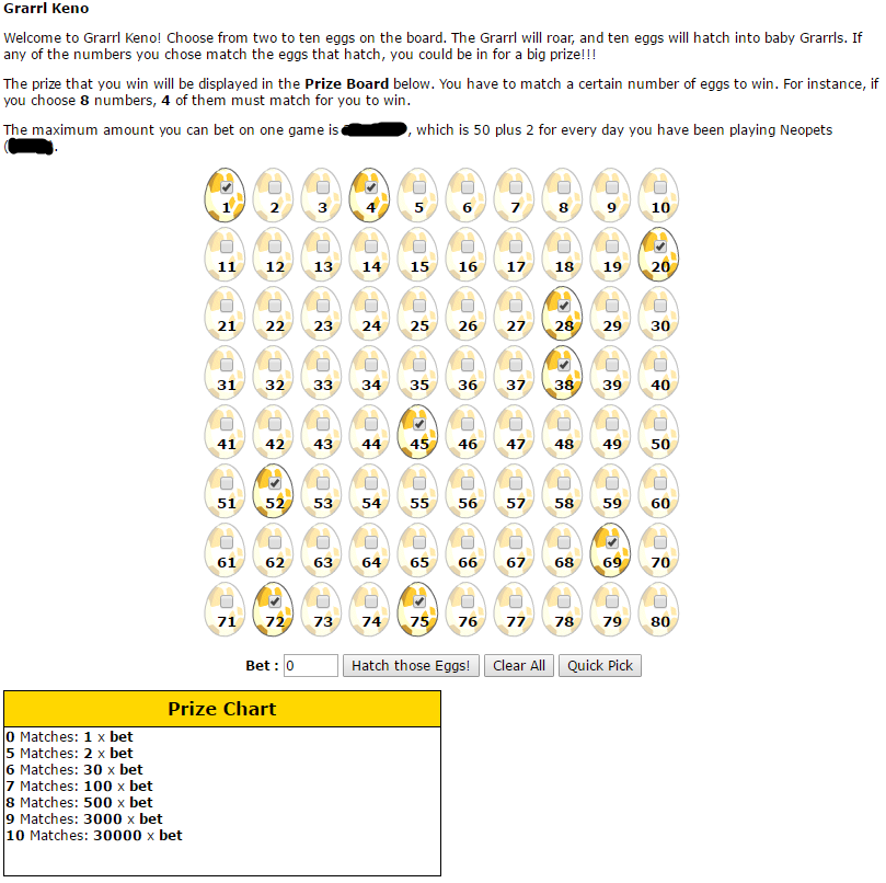 Grarrl Keno Expected Value and Odds A guide to not be fooled Neopet