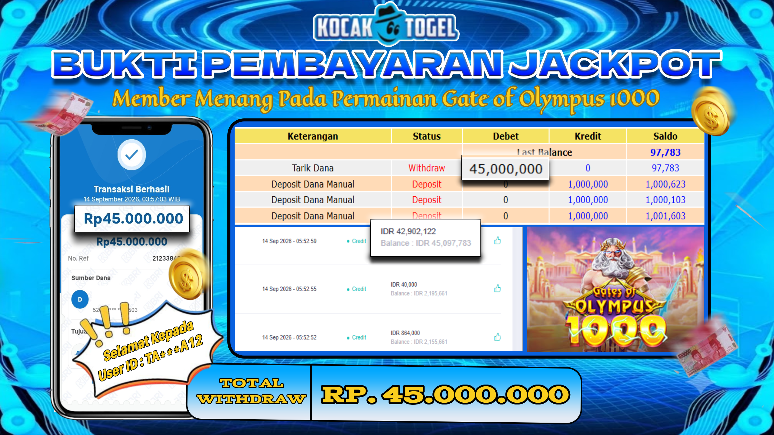 🏆 BUKTI KEMENANGAN GATE OF OLYMPUS 1000 MEMBER KOCAKTOGEL  🏆