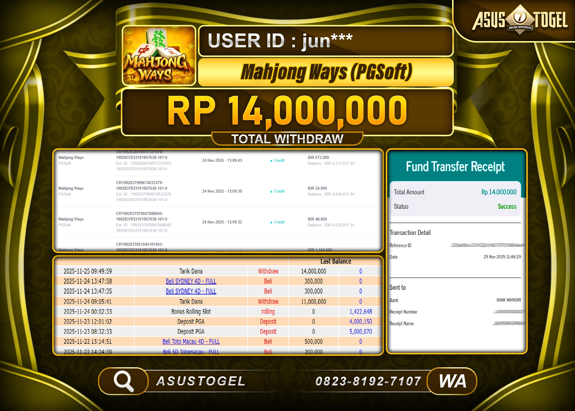ASUSTOGEL KEMENANGAN DI SLOT MAHJONG WAYS SEBESAR 14,000,000 - RUPIAH LUNAS
