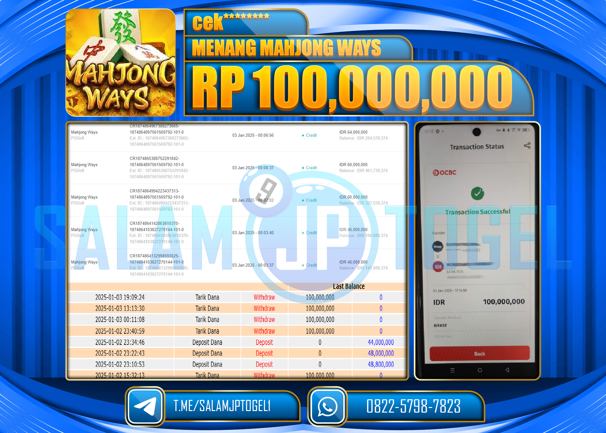 SALAMJPTOGEL MENANG SLOT MAHJONG WAYS PG SOFT Rp.100,000,000 LUNAS