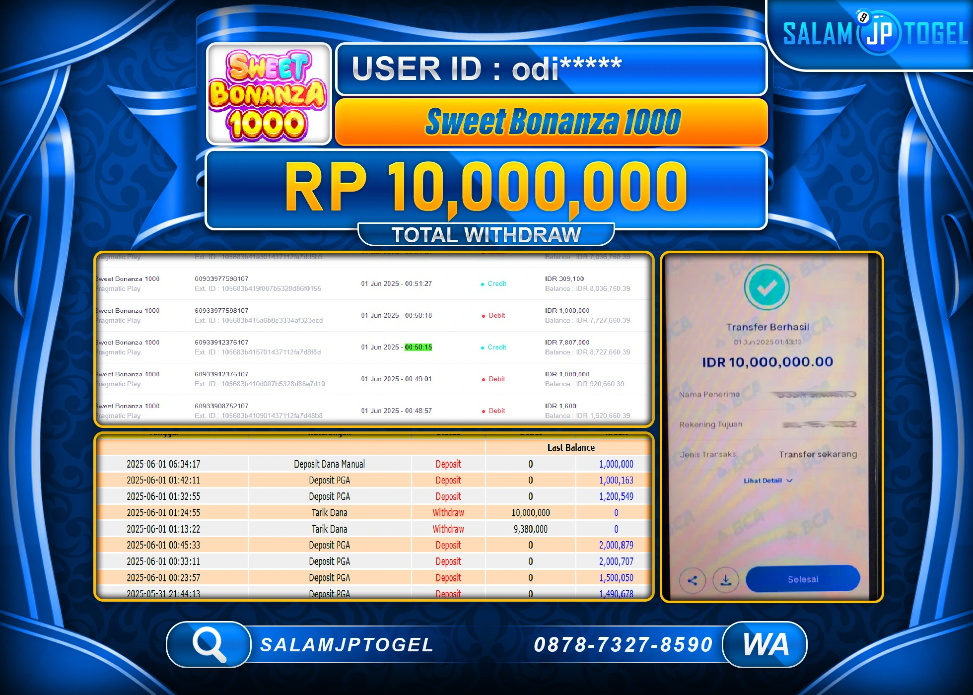 SALAMJPTOGEL MENANG SWEER BONANZA 1000 Rp.10,000,000 LUNAS