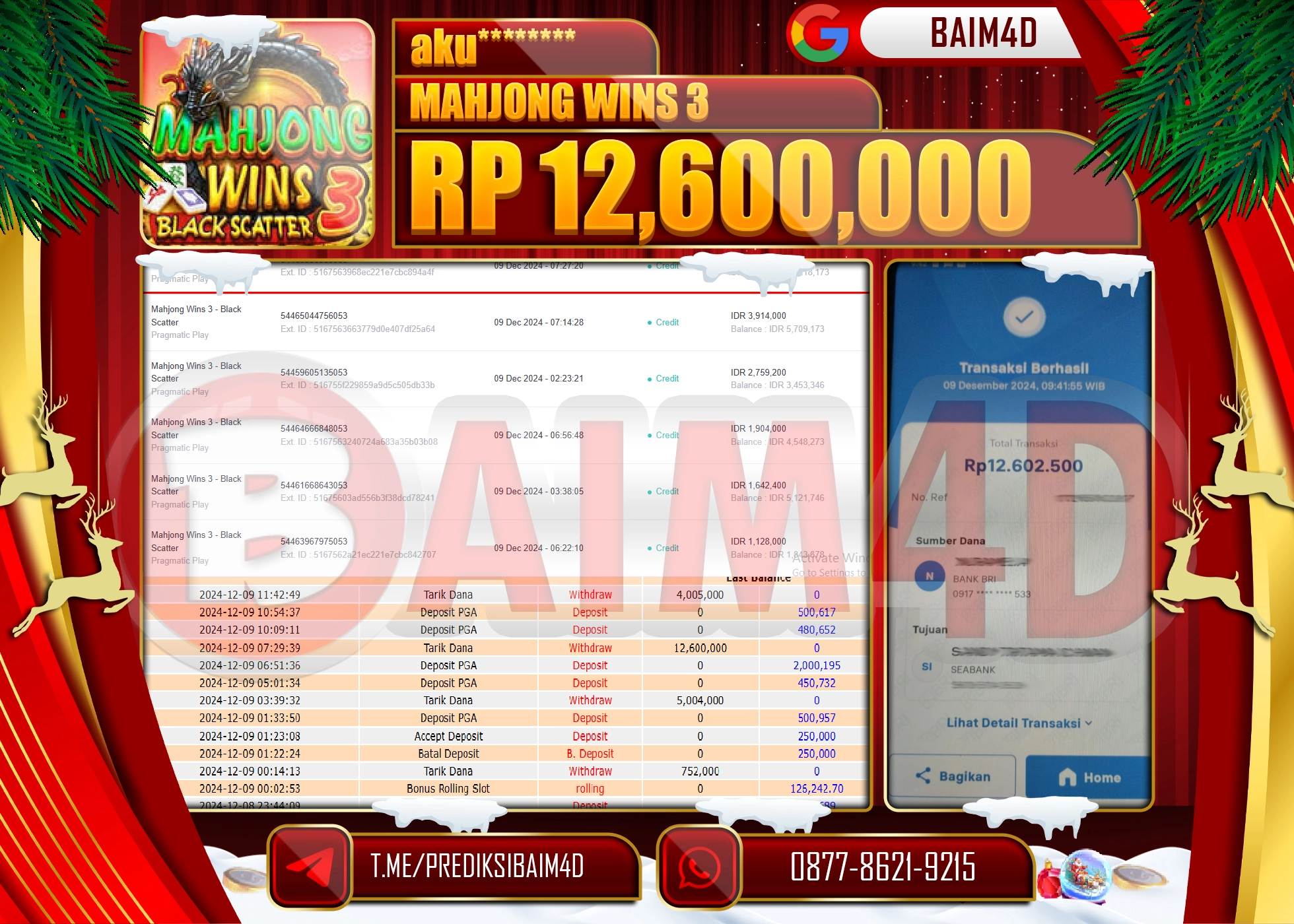 BAIM4D JACKPOT Mahjong Wins 3 - Black Scatter Rp.12,600,000.- LUNAS