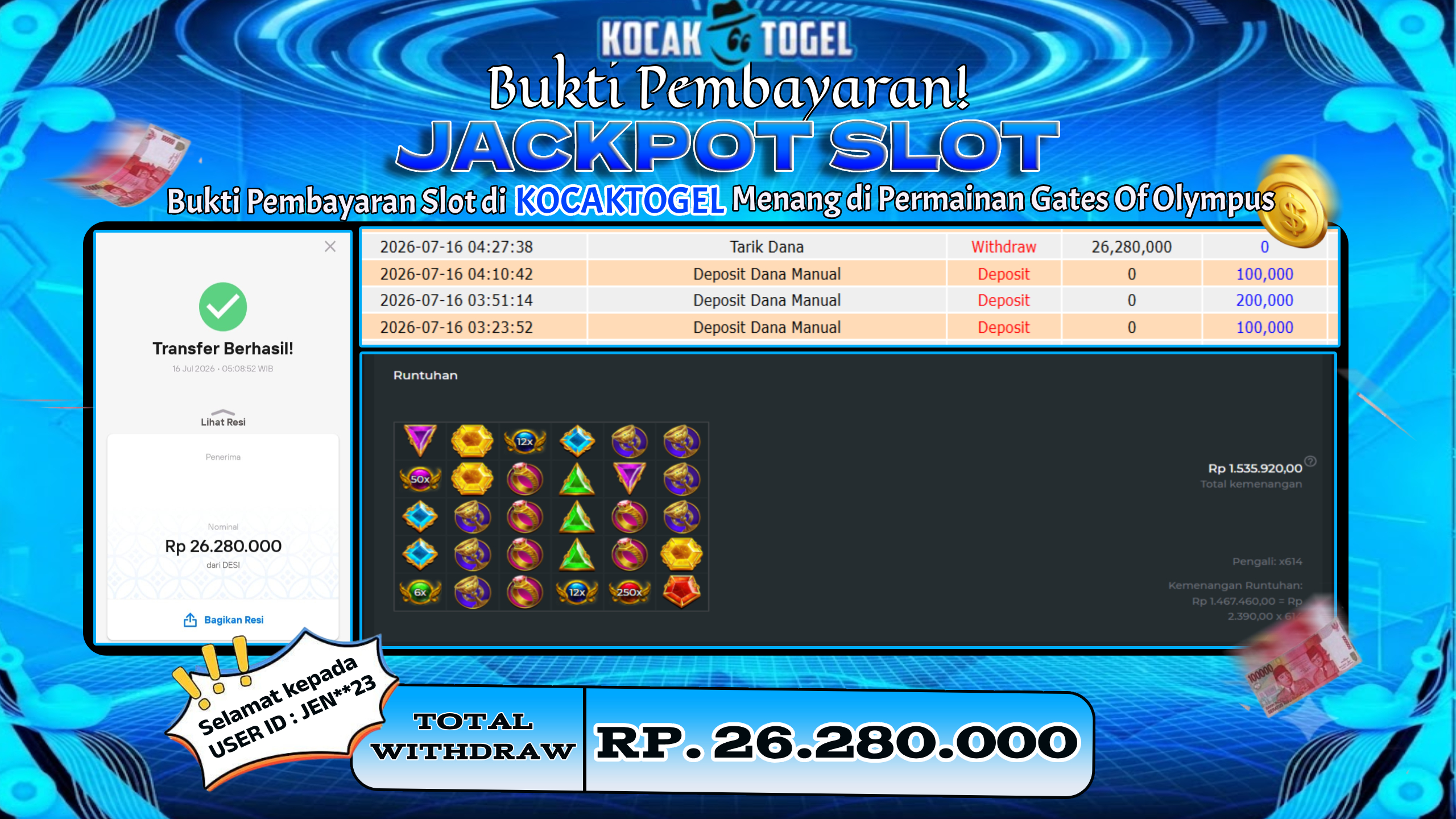 🏆 BUKTI KEMENANGAN GATES OF OLYMPUS MEMBER KOCAKTOGEL  🏆